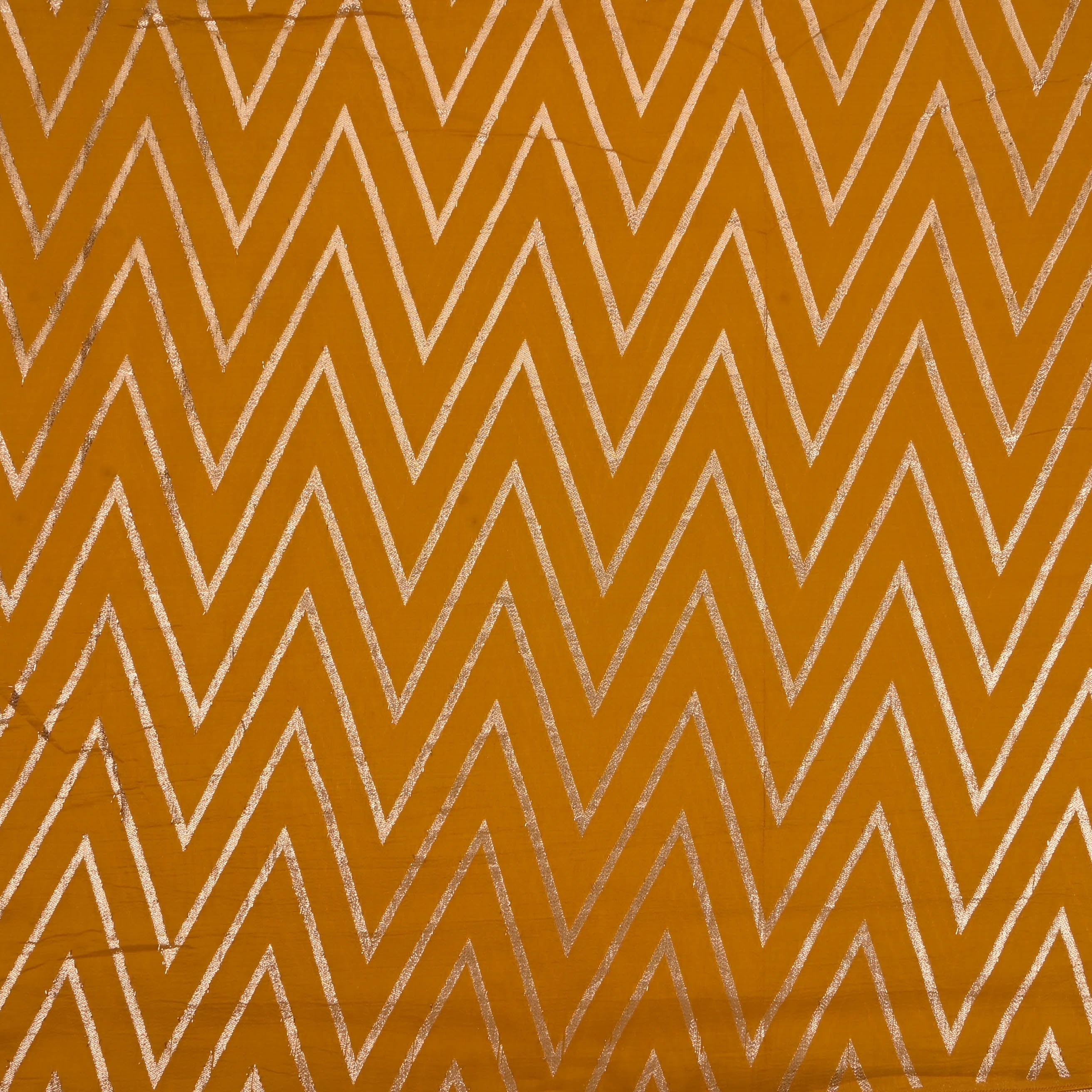 Orange Yellow Zig-Zag Brocade Banarasi Fabric