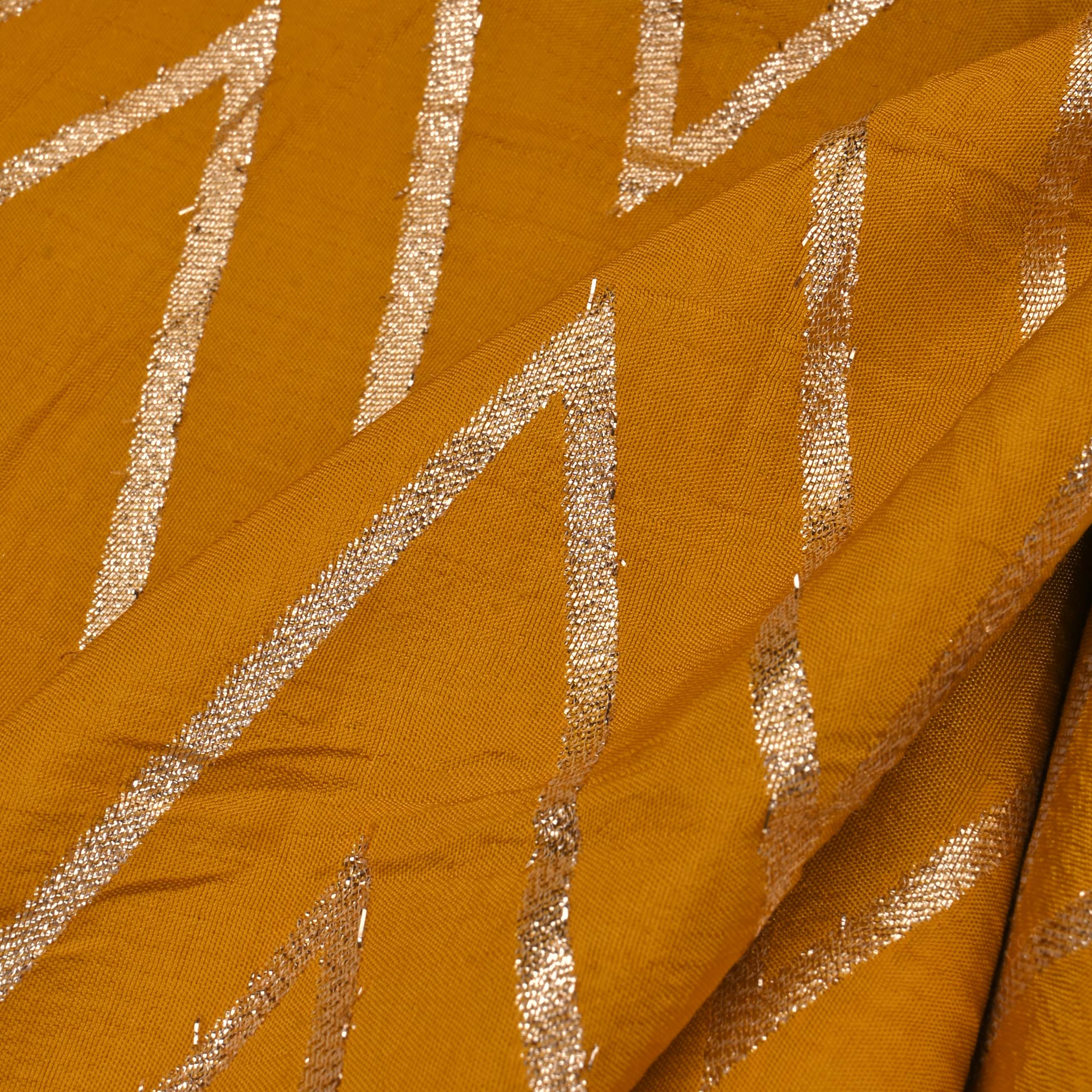 Orange Yellow Zig-Zag Brocade Banarasi Fabric