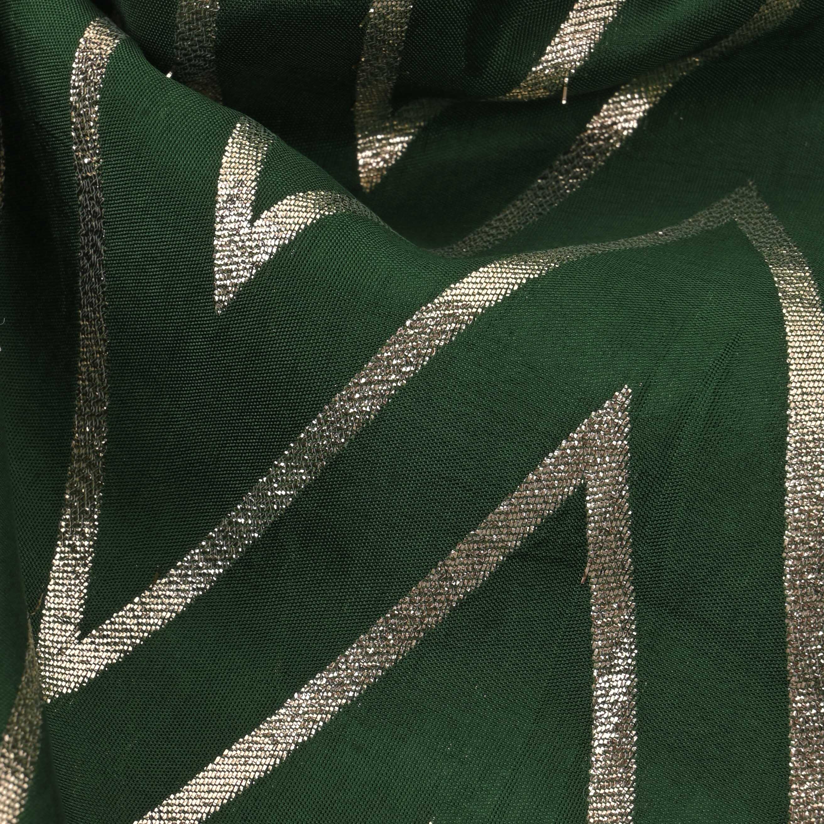 Leaf Green Zig-Zag Brocade Banarasi Fabric