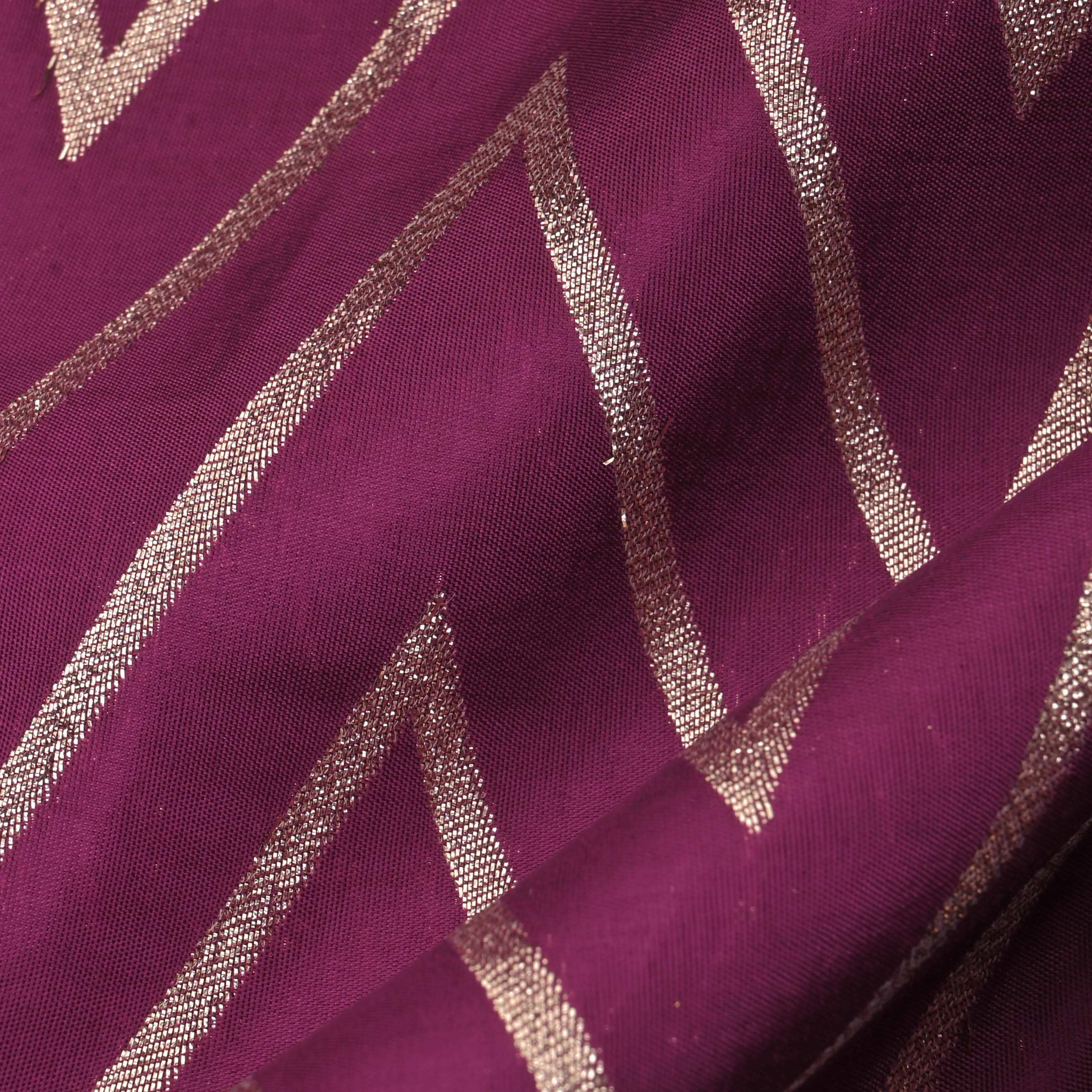 Pansy Purple Zig-Zag Brocade Banarasi Fabric