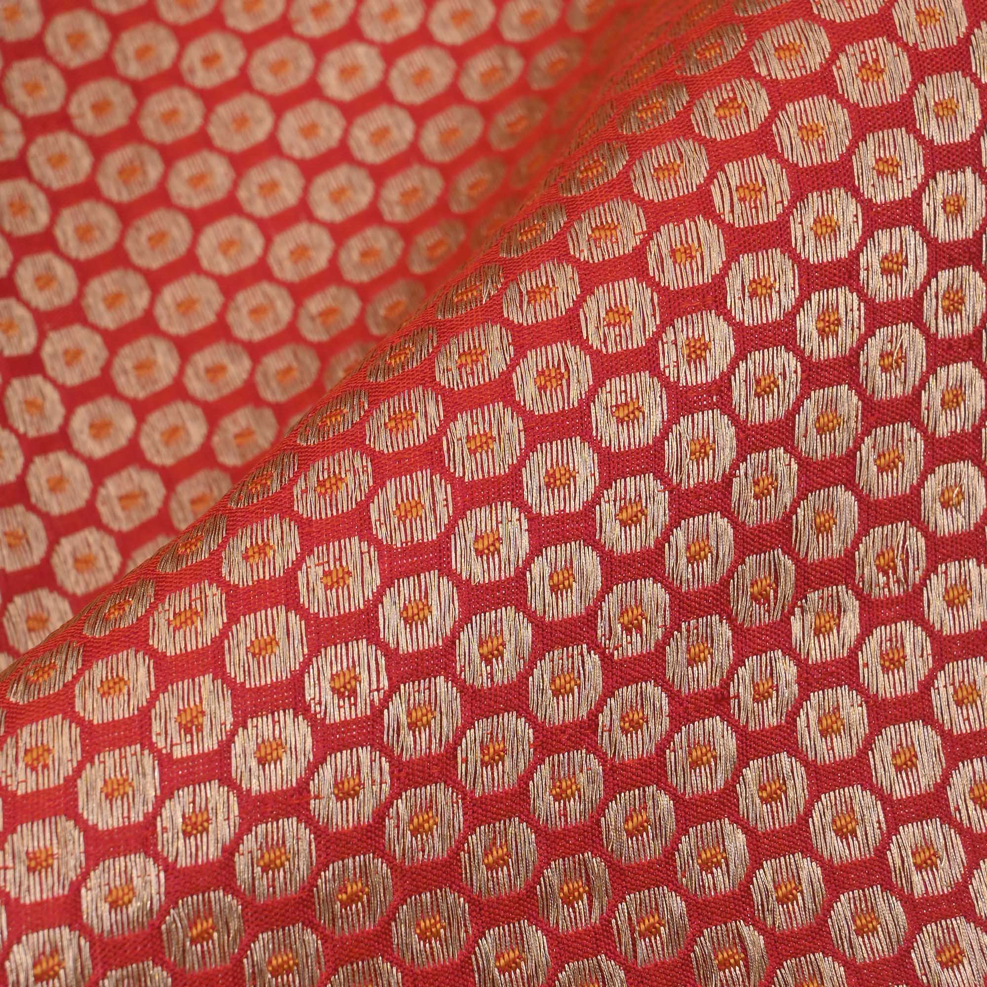 Bright Red Banarasi Coin Weave Fabric