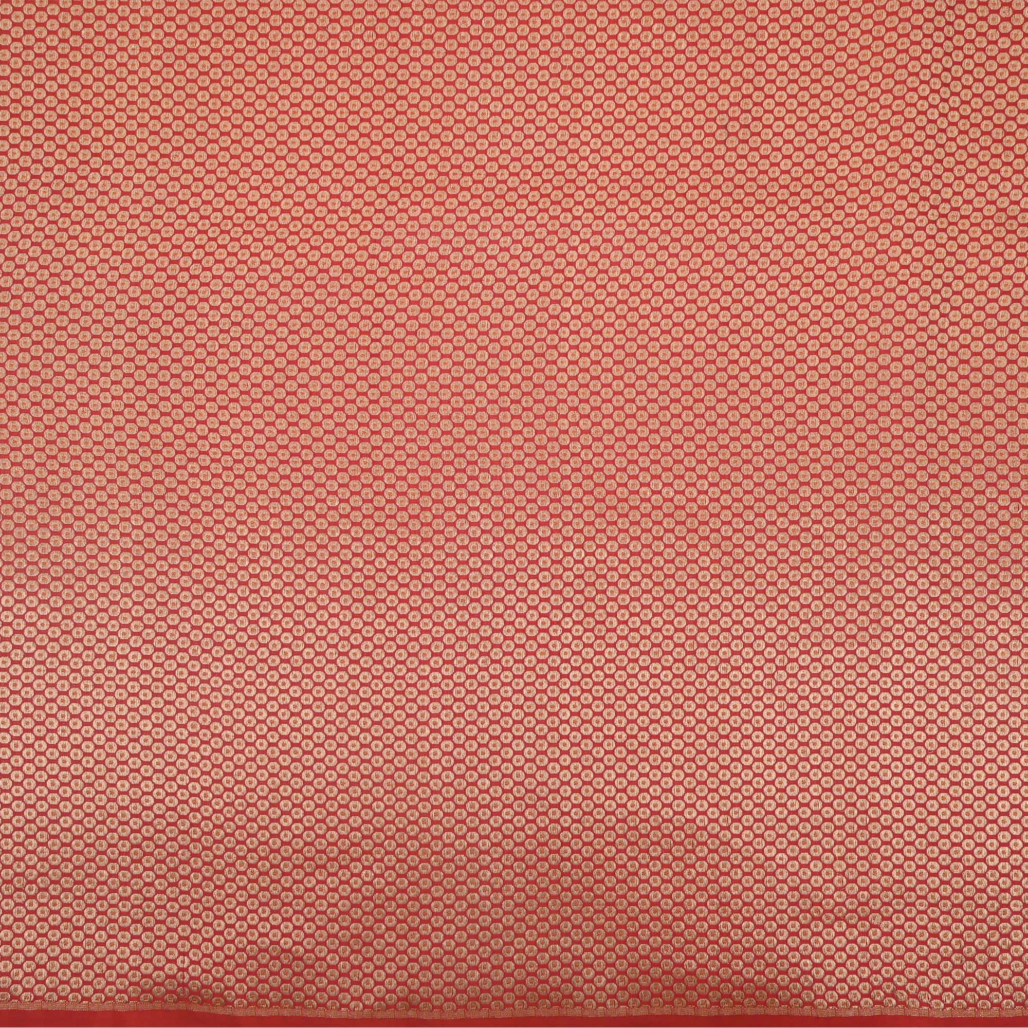 Bright Red Banarasi Coin Weave Fabric