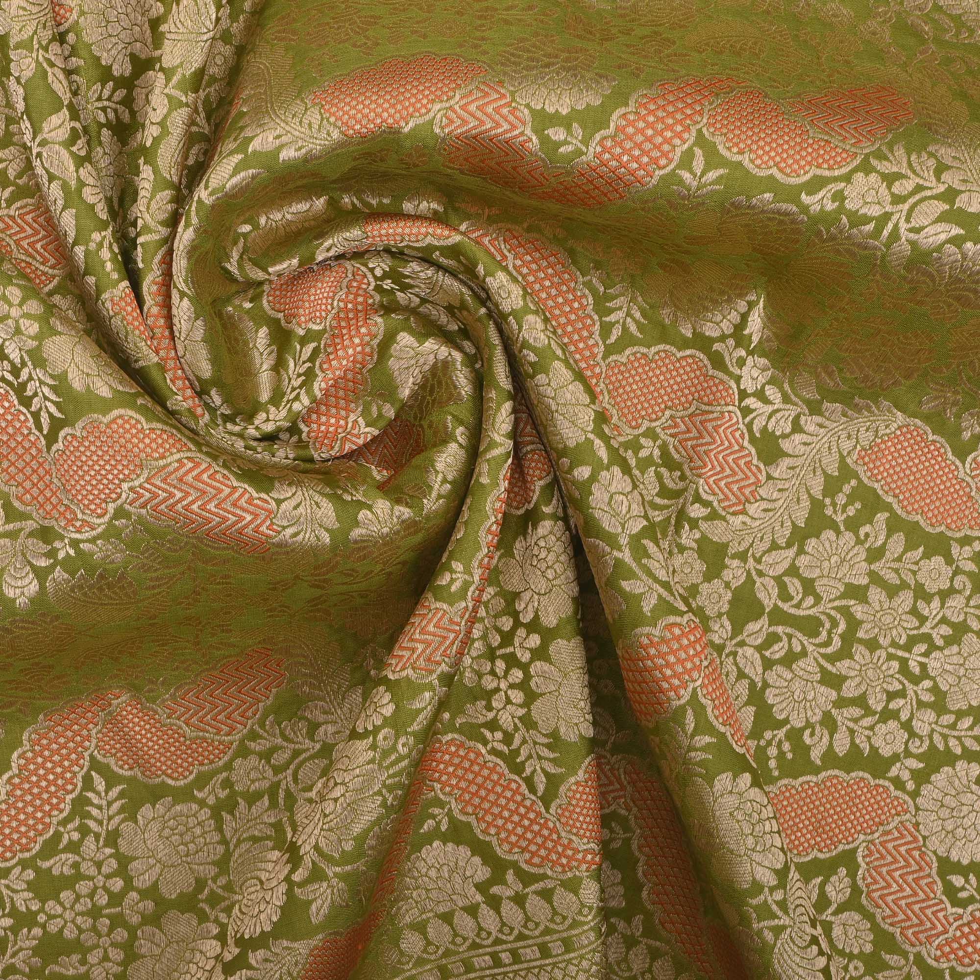 Olive Green Banarasi Jaal Fabric