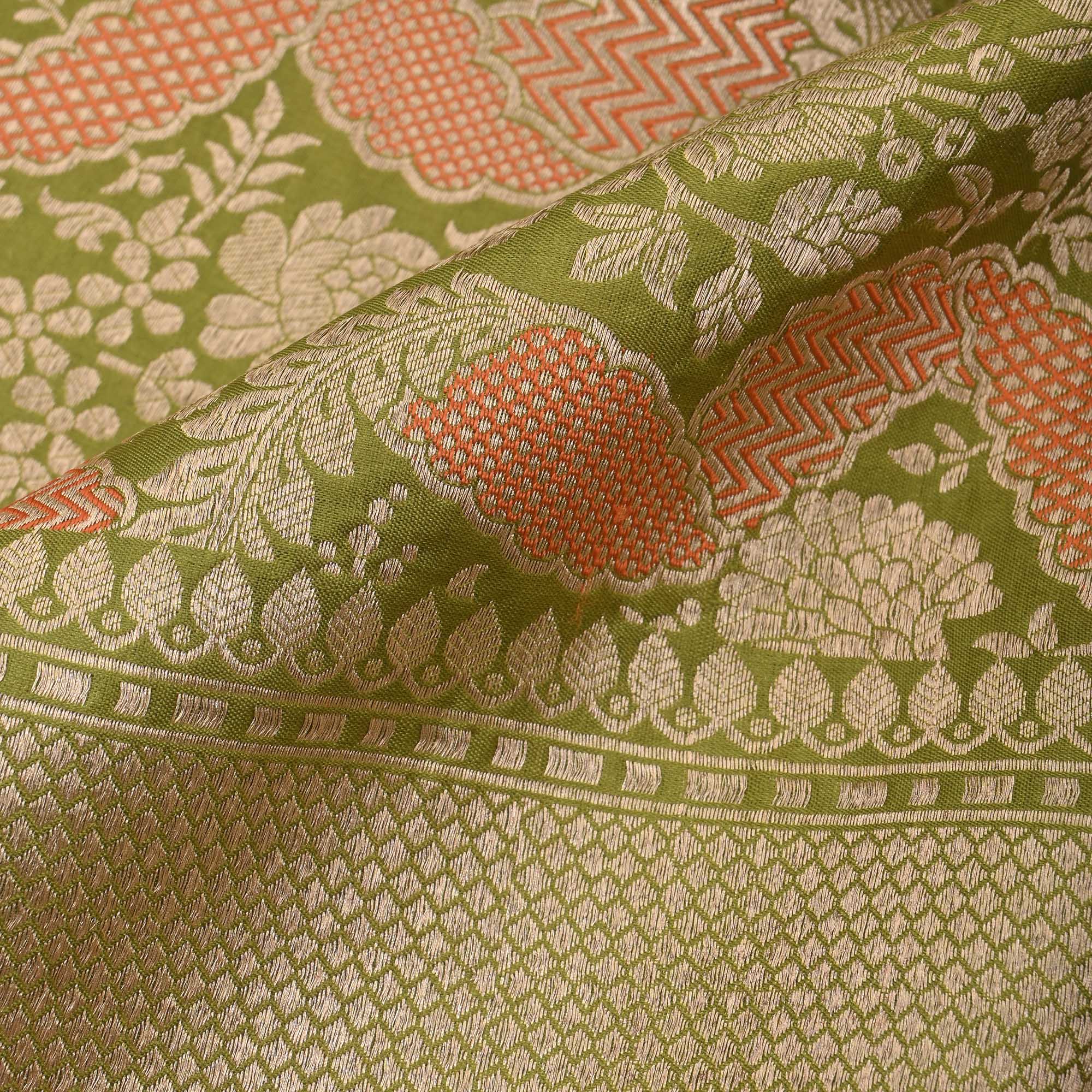 Olive Green Banarasi Jaal Fabric