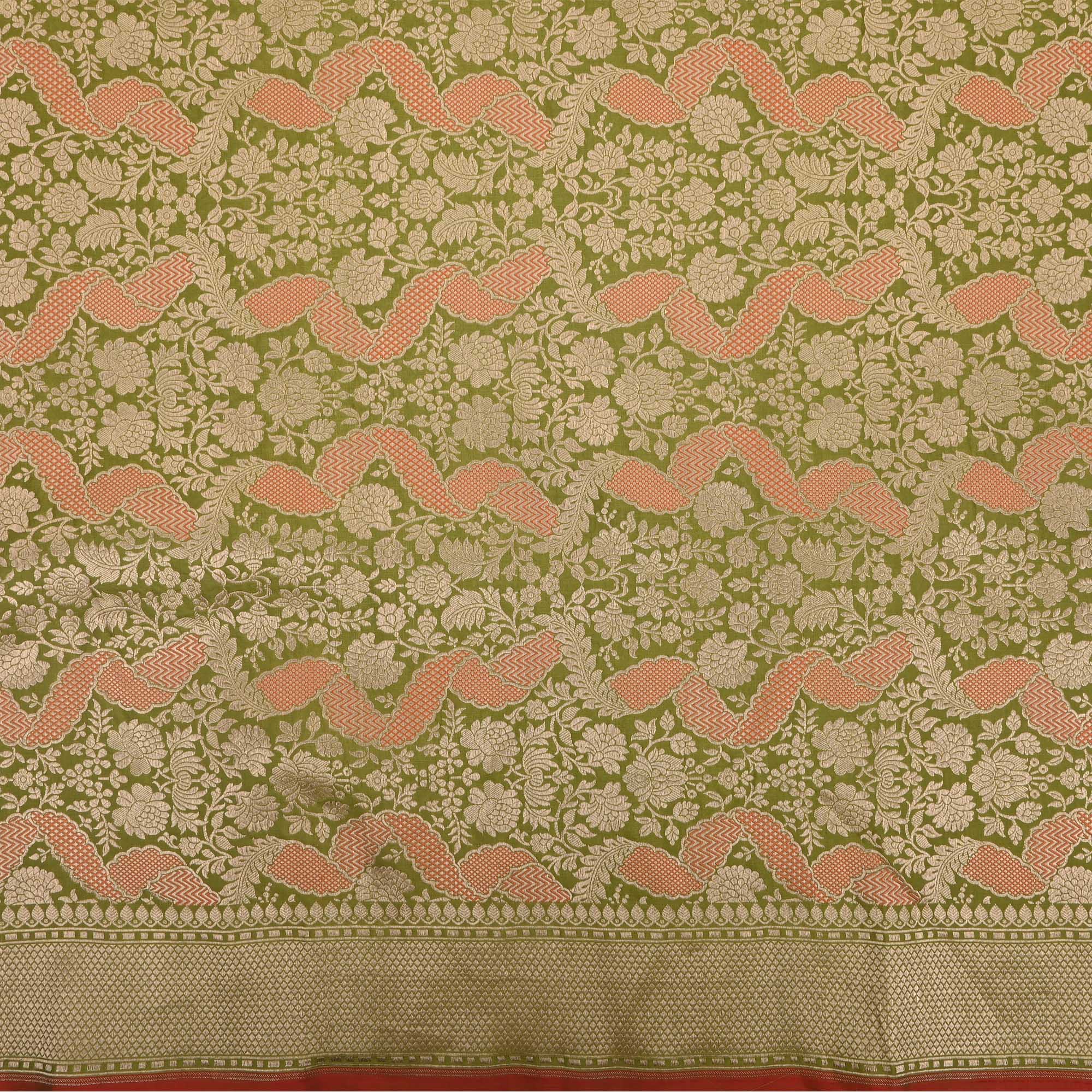 Olive Green Banarasi Jaal Fabric