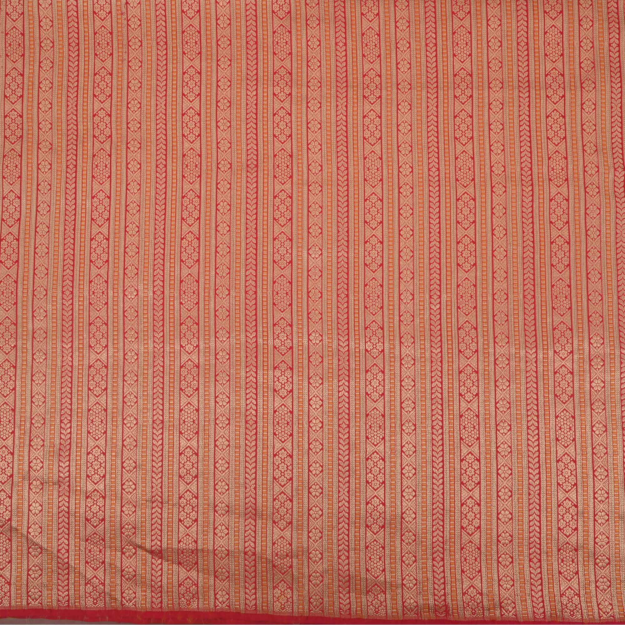 Crimson Red Banarasi Striped Weave Fabric