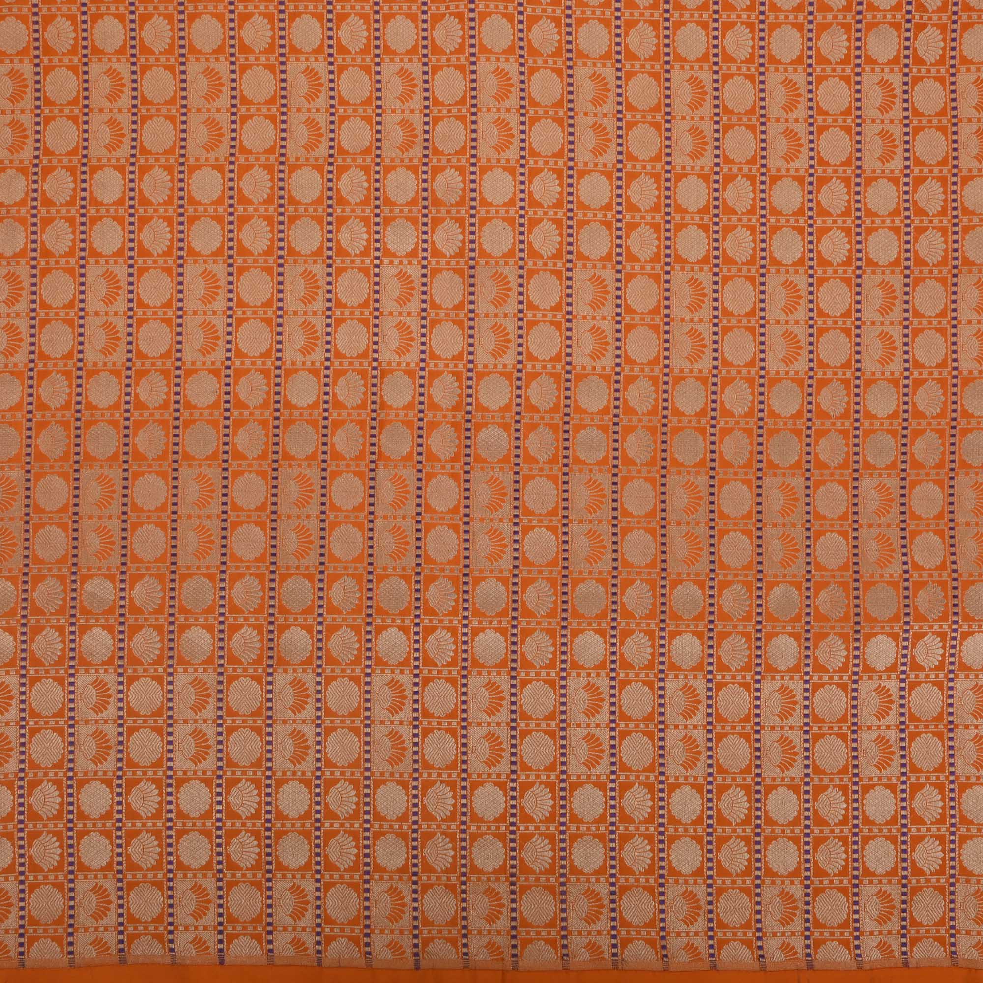 Pumpkin Orange Banarasi Butta Checks Fabric