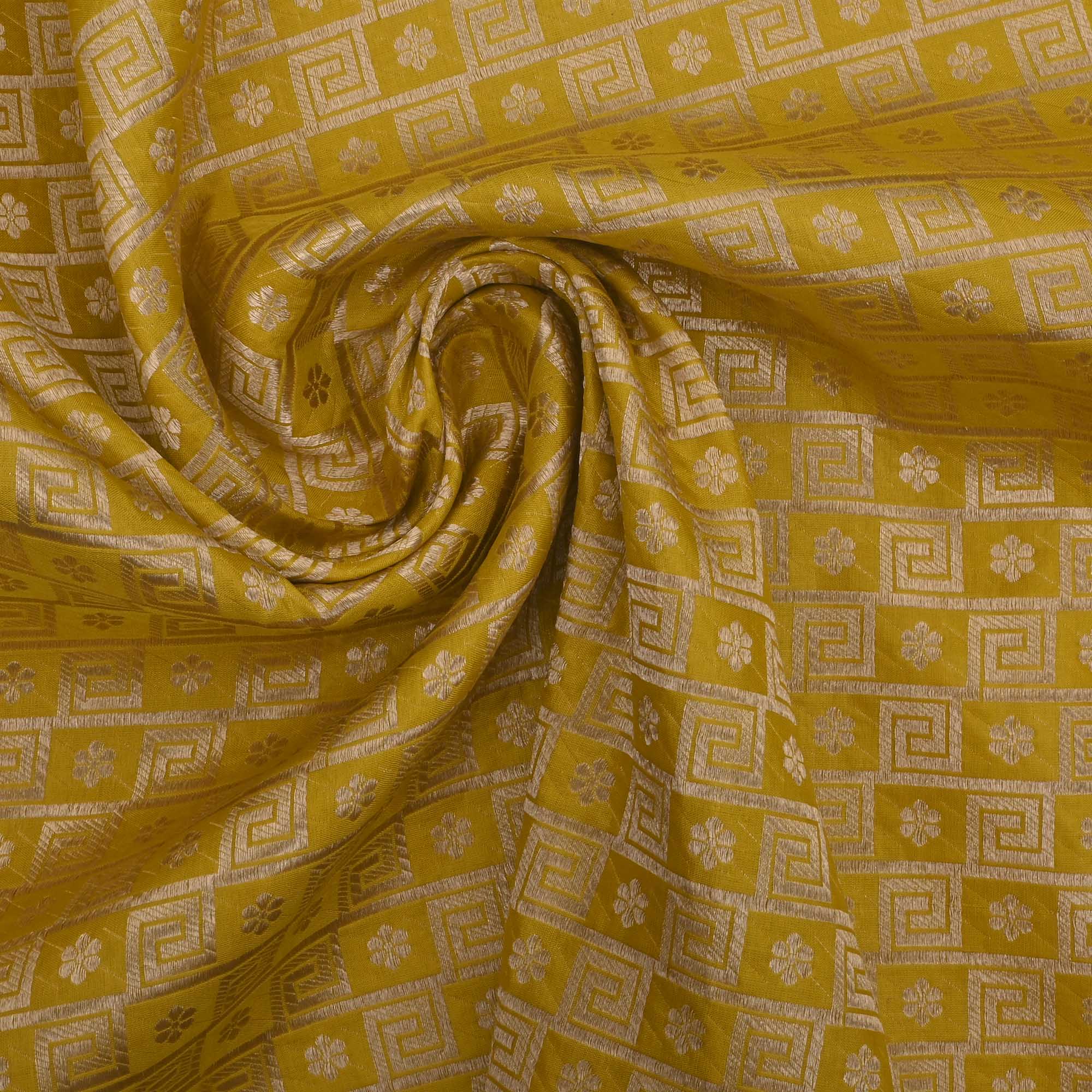 Citrine Yellow Banarasi Jaal Weave Fabric