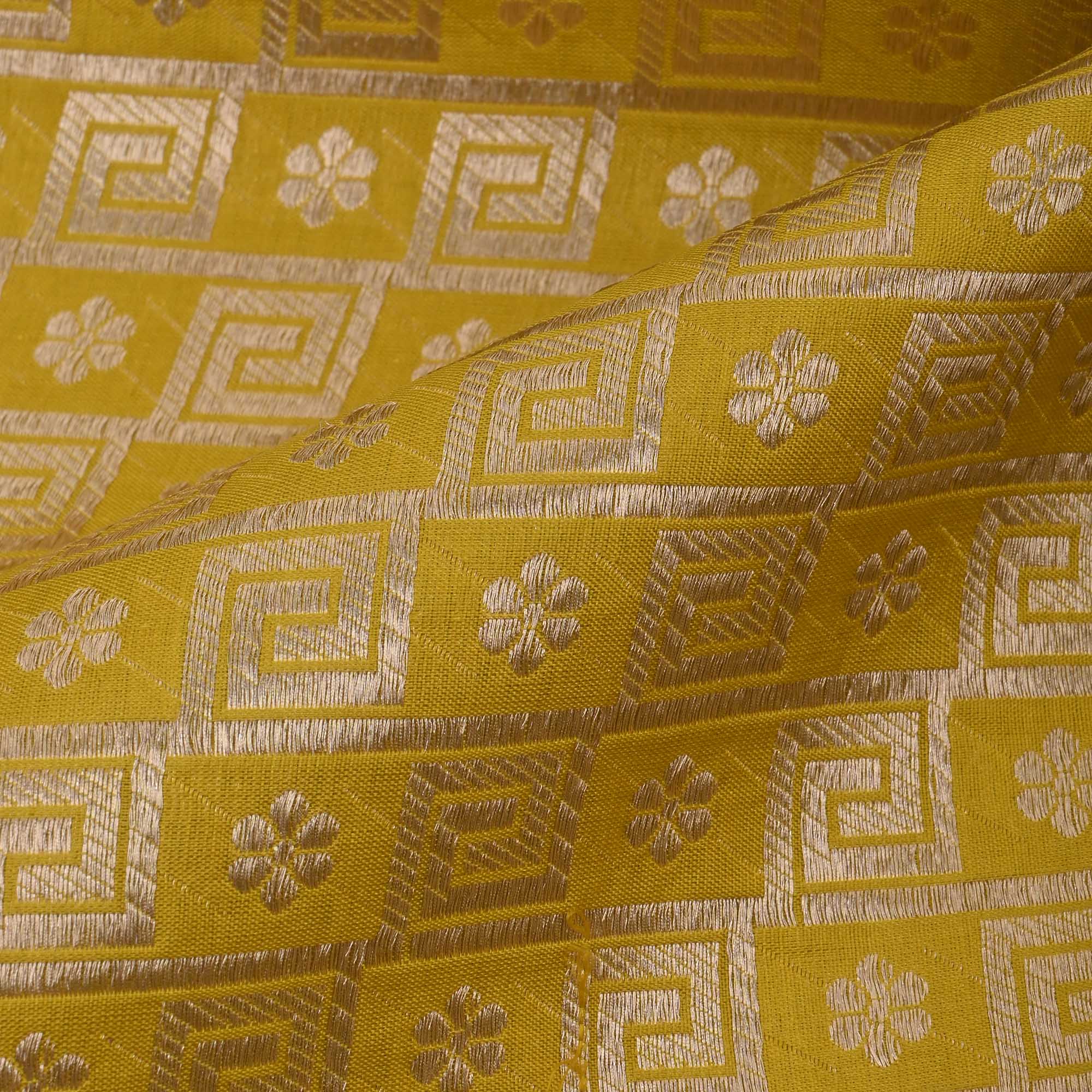 Citrine Yellow Banarasi Jaal Weave Fabric