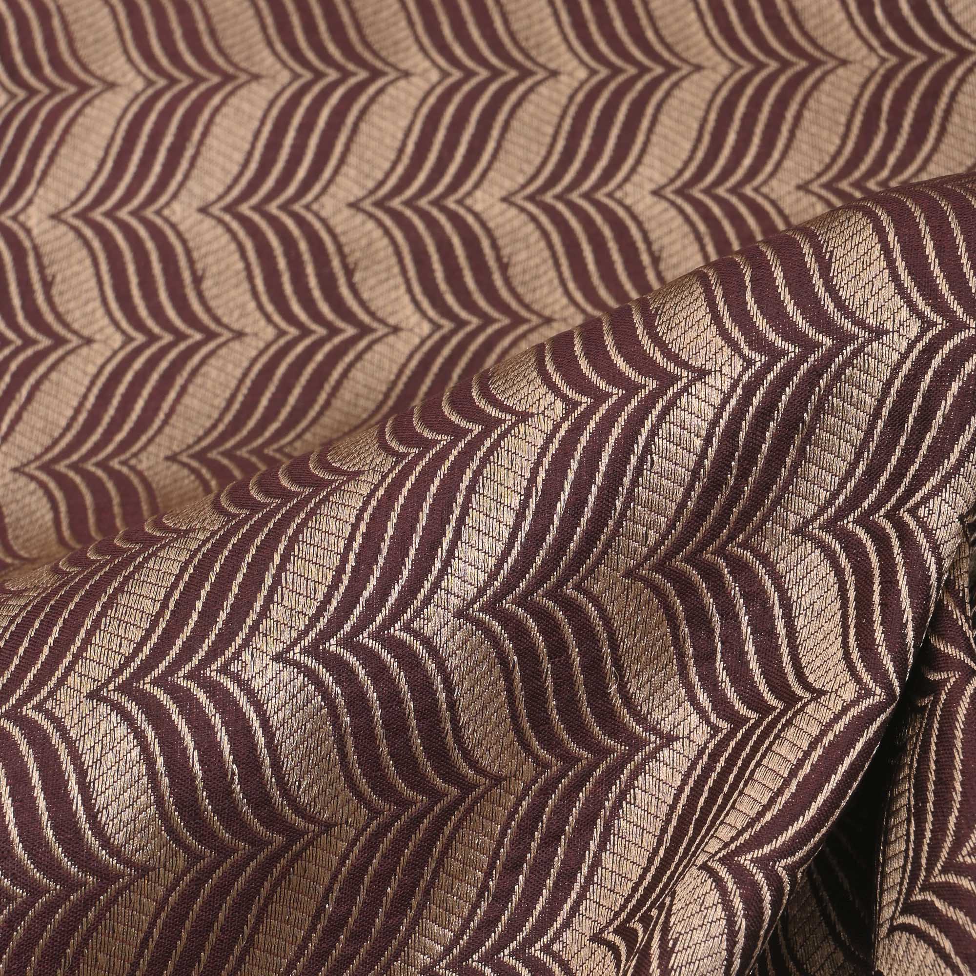 Bistre Brown Banarasi Striped Weave Fabric