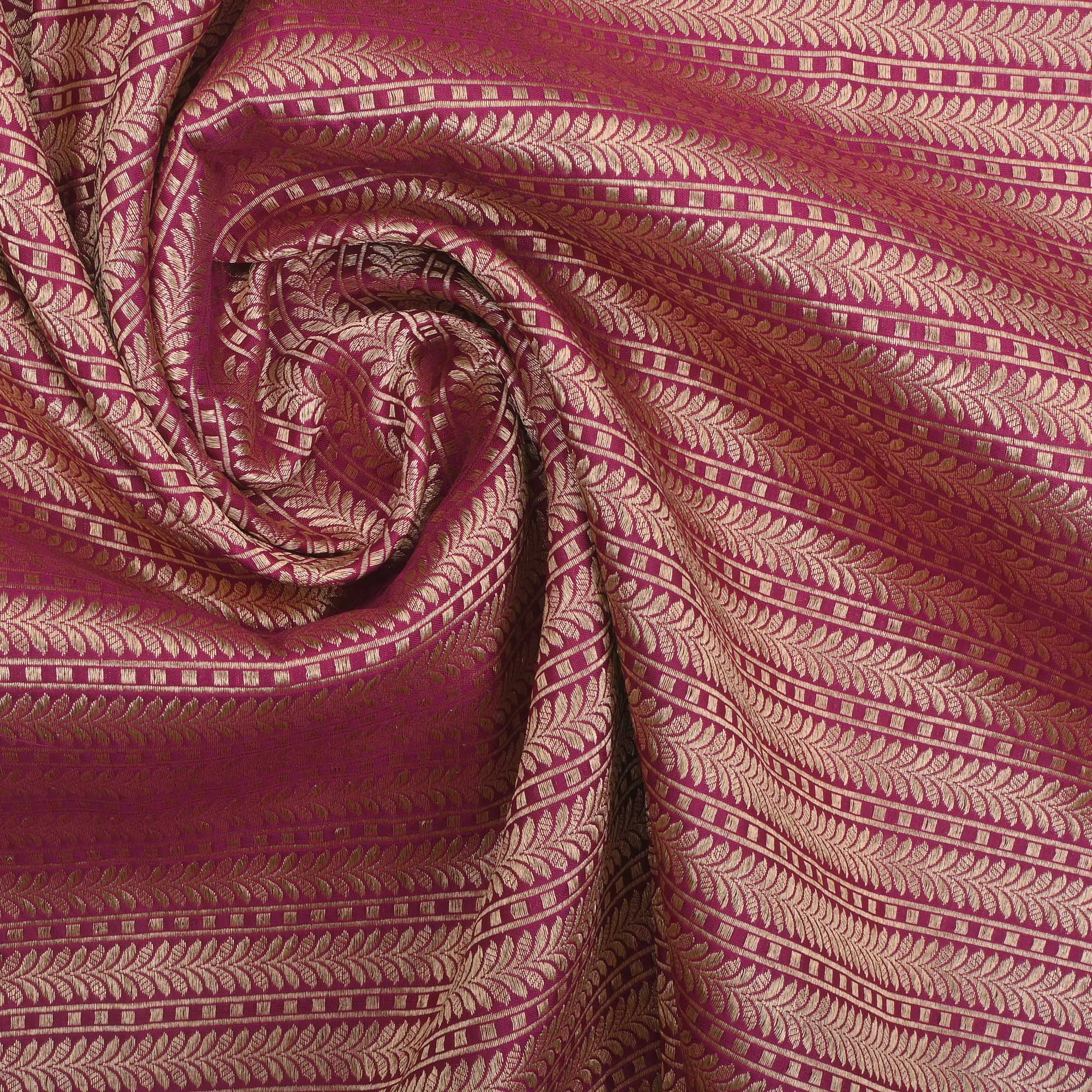 Maroon Pink Banarasi Striped Weave Fabric