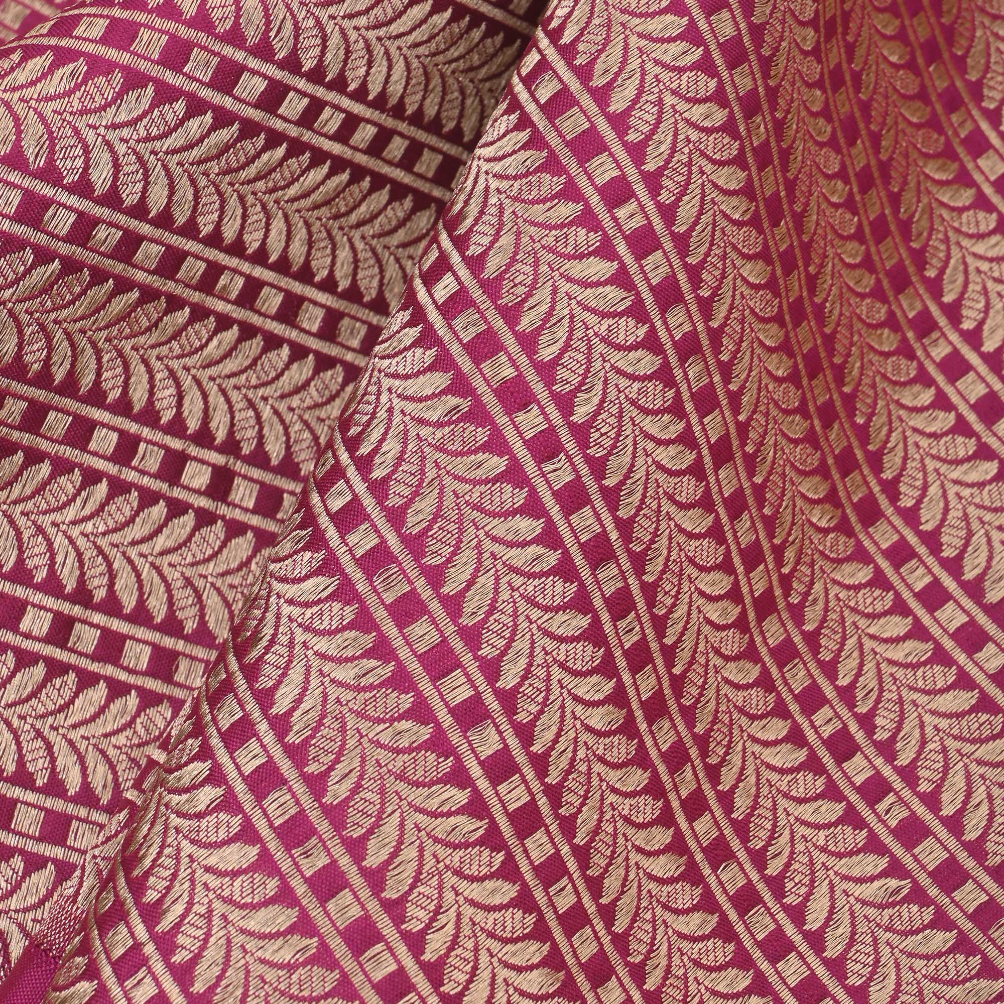 Maroon Pink Banarasi Striped Weave Fabric