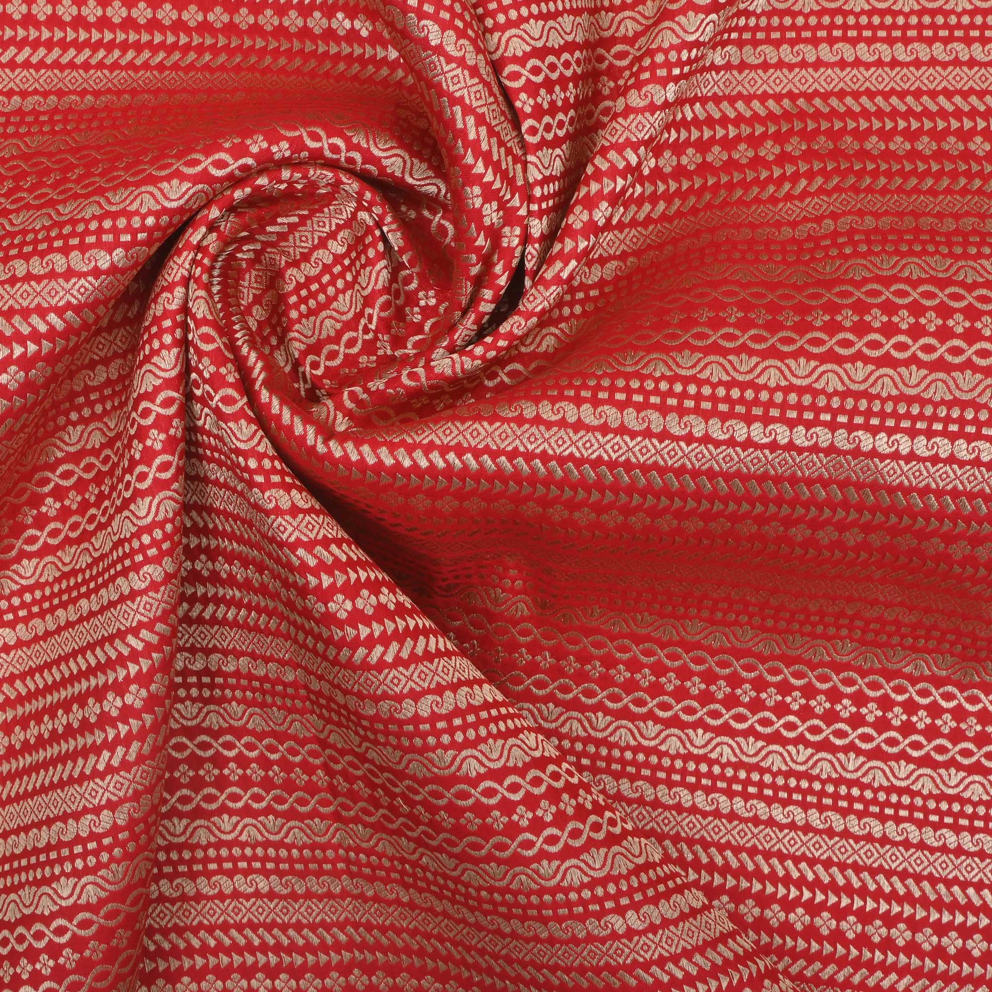 Persian Red Banarasi Striped Weave Fabric