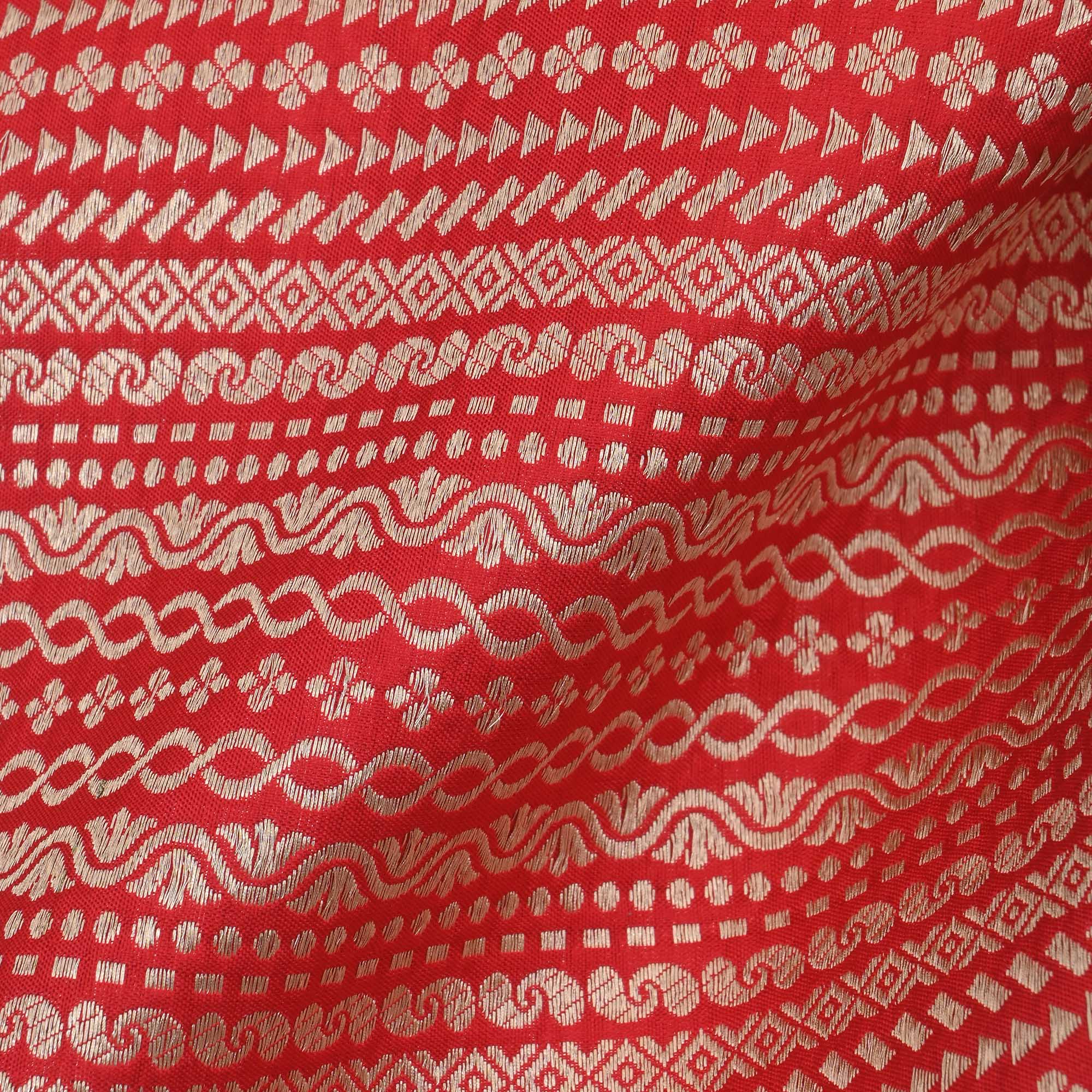 Persian Red Banarasi Striped Weave Fabric