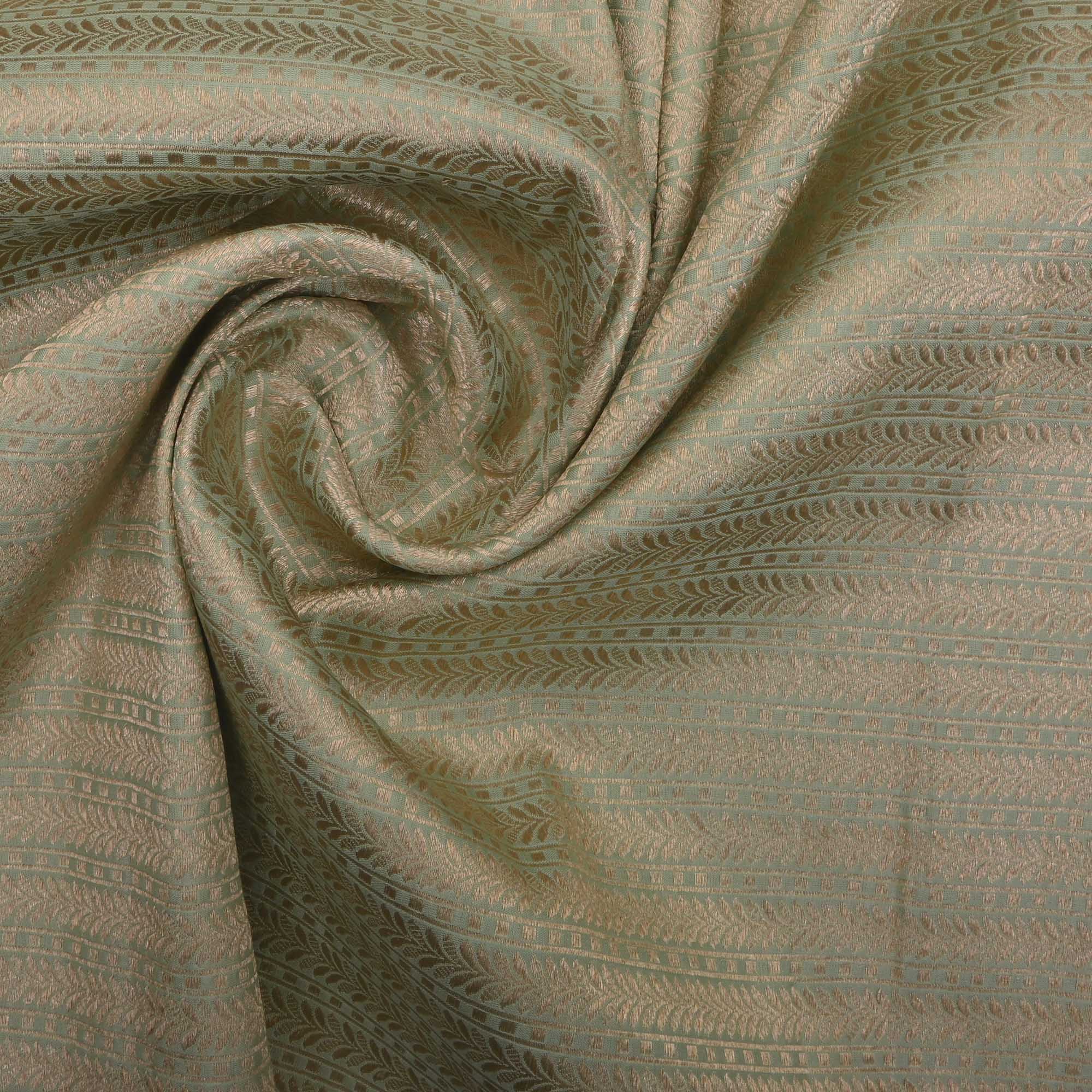Turquoise Green Banarasi Striped Weave Fabric