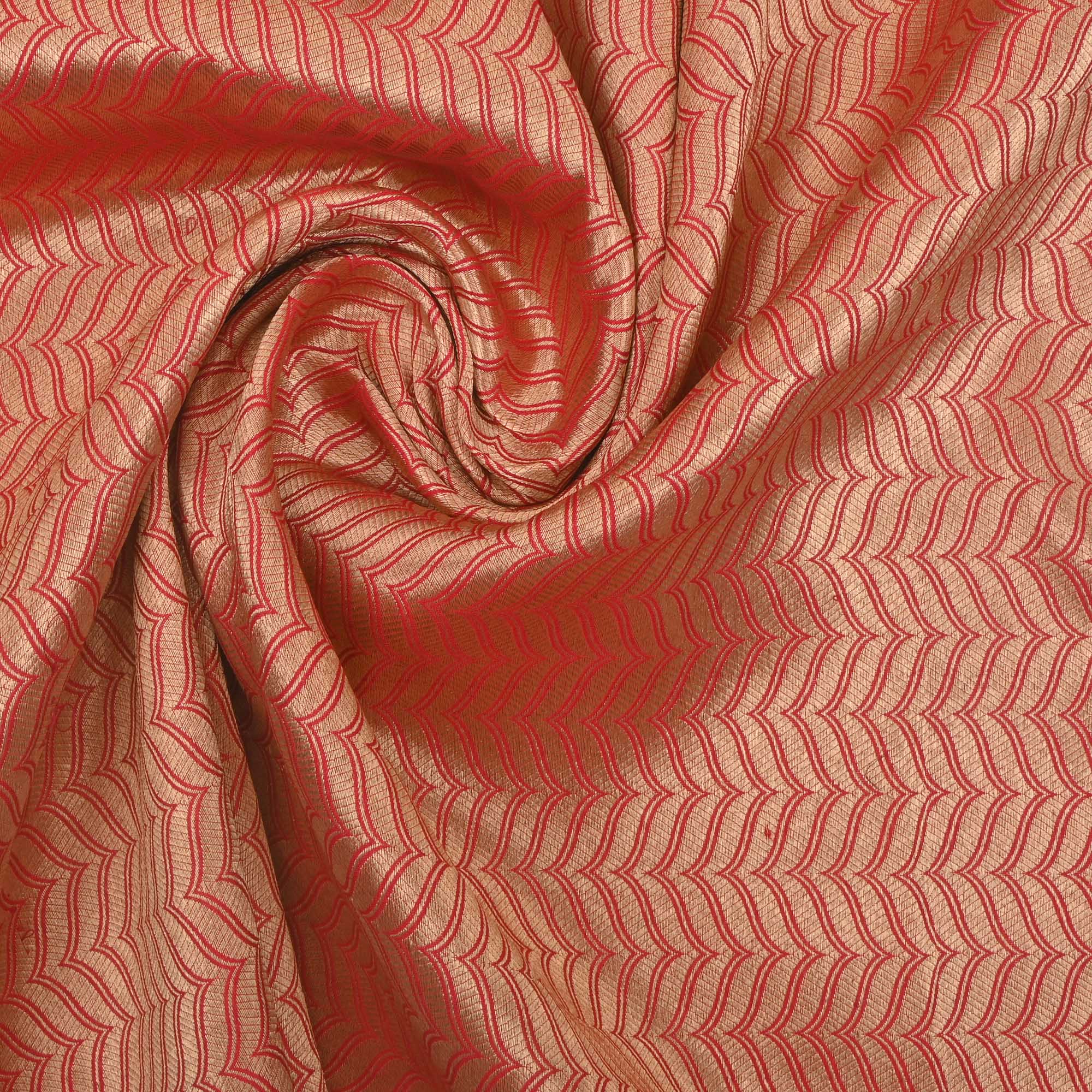 Golden Red Banarasi Chevron Weave Fabric