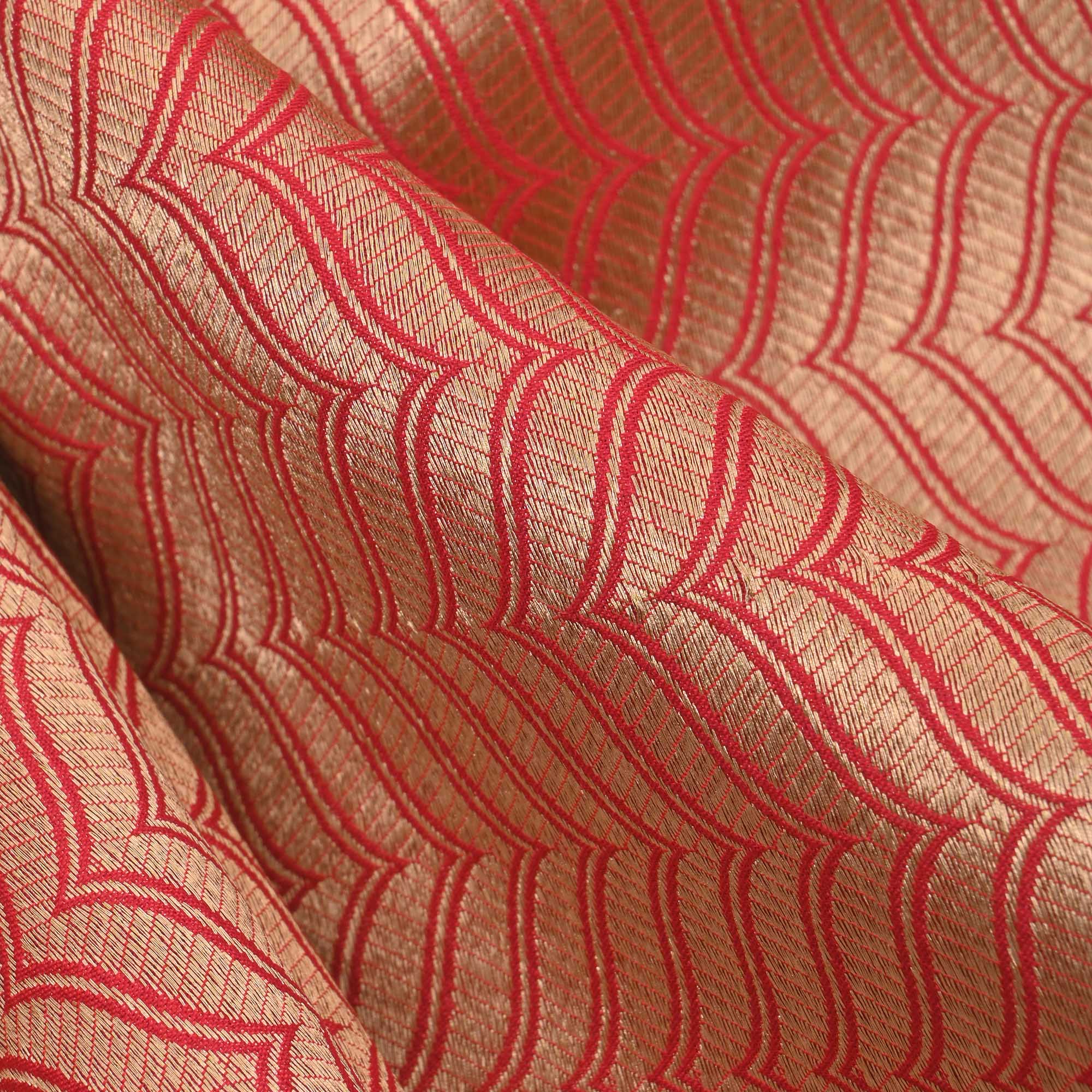 Golden Red Banarasi Chevron Weave Fabric