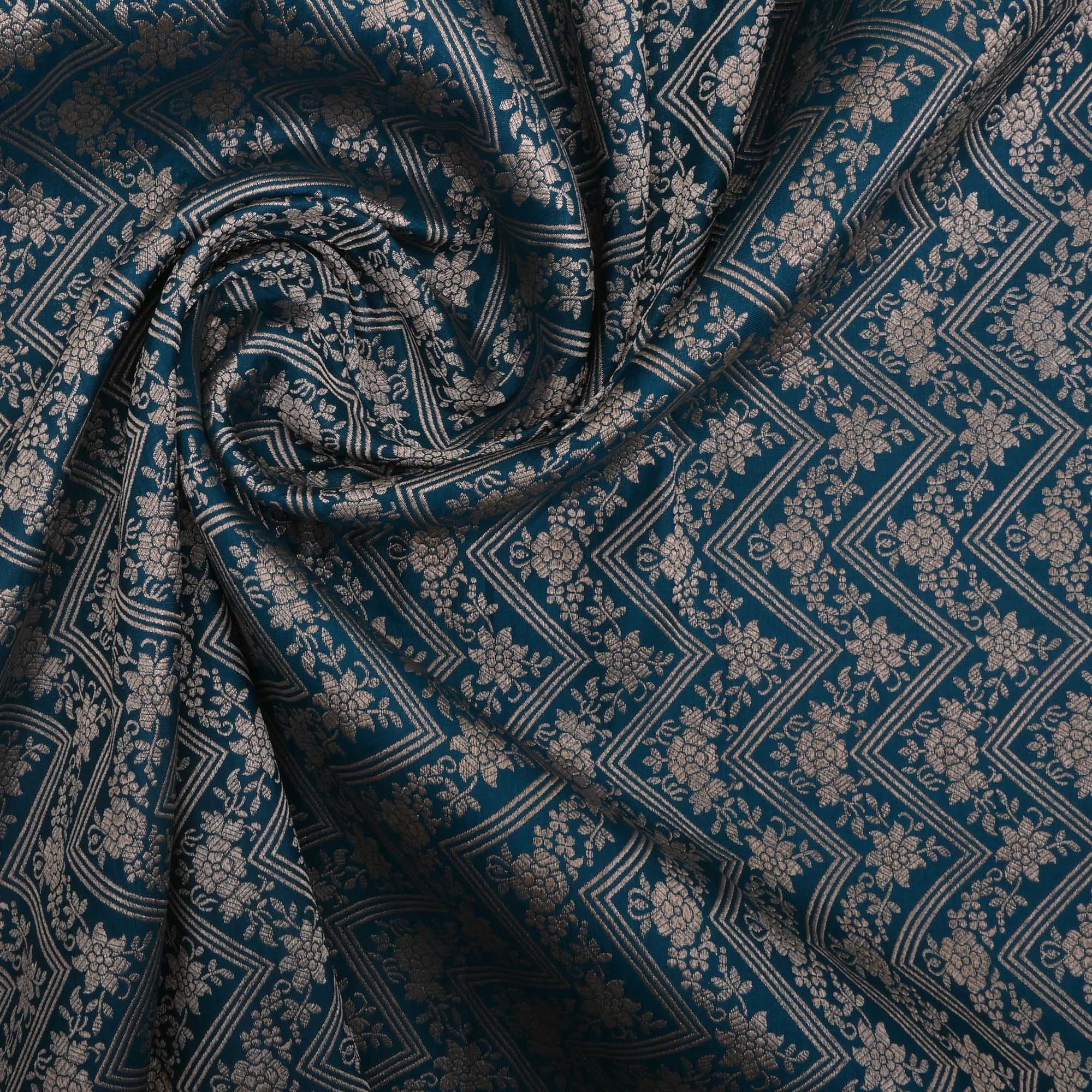 Bermuda Blue Banarasi Chevron Weave Fabric