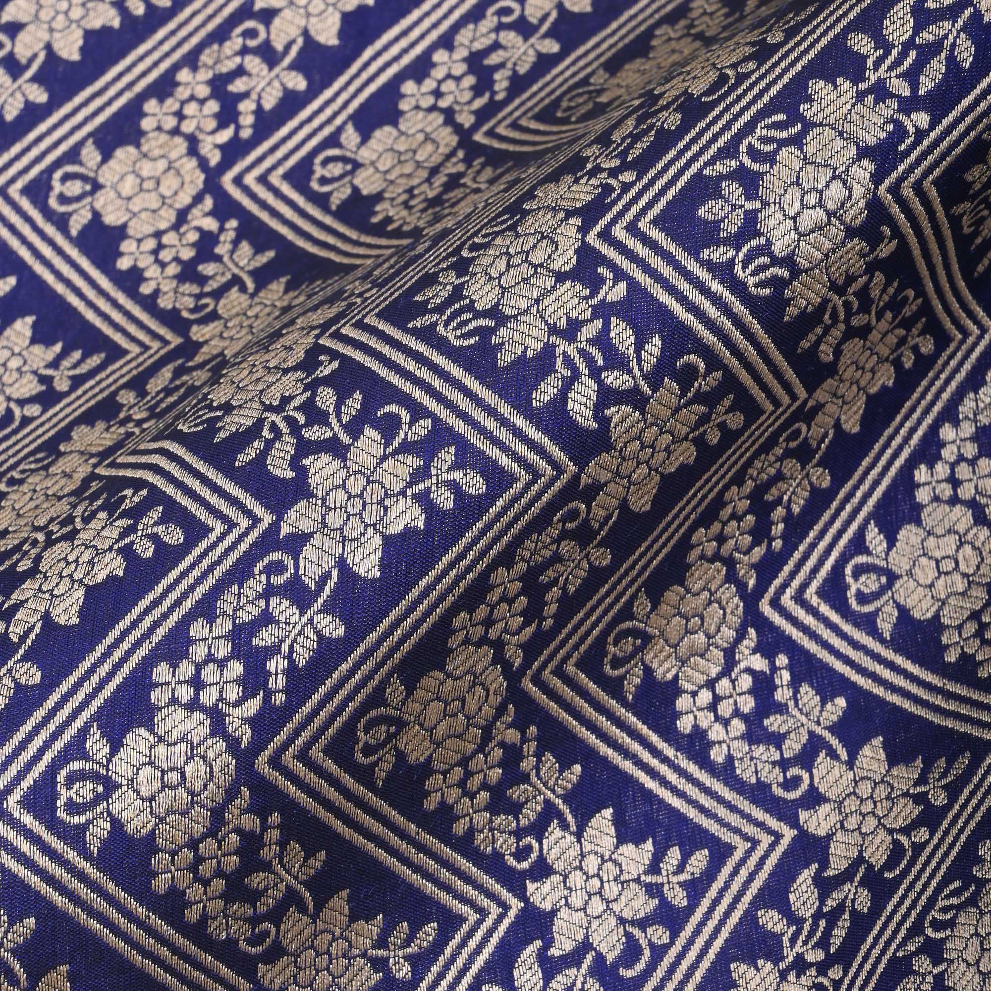 Admiral Blue Banarasi Chevron Weave Fabric