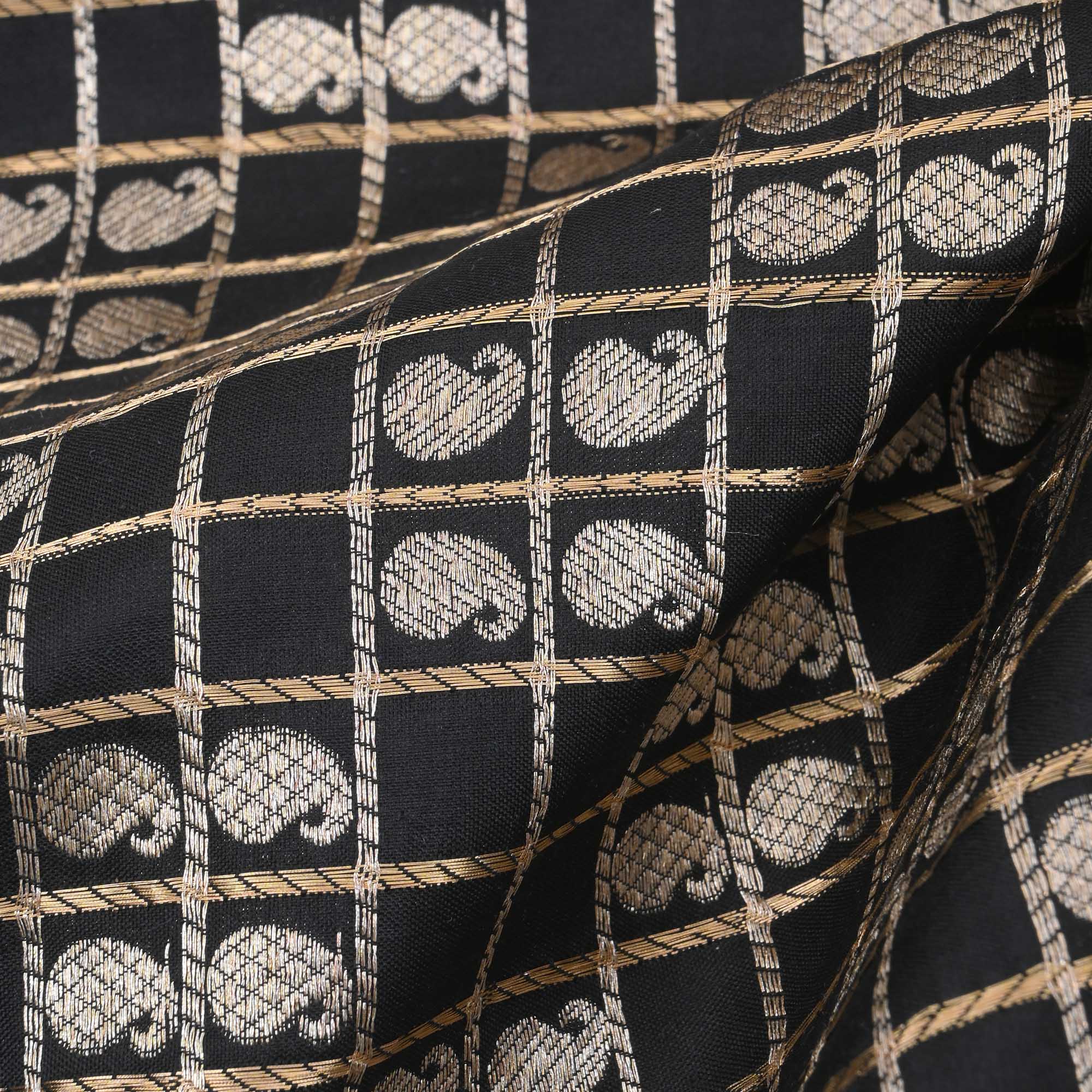 Kajal Black Banarasi Paisley Checks Fabric