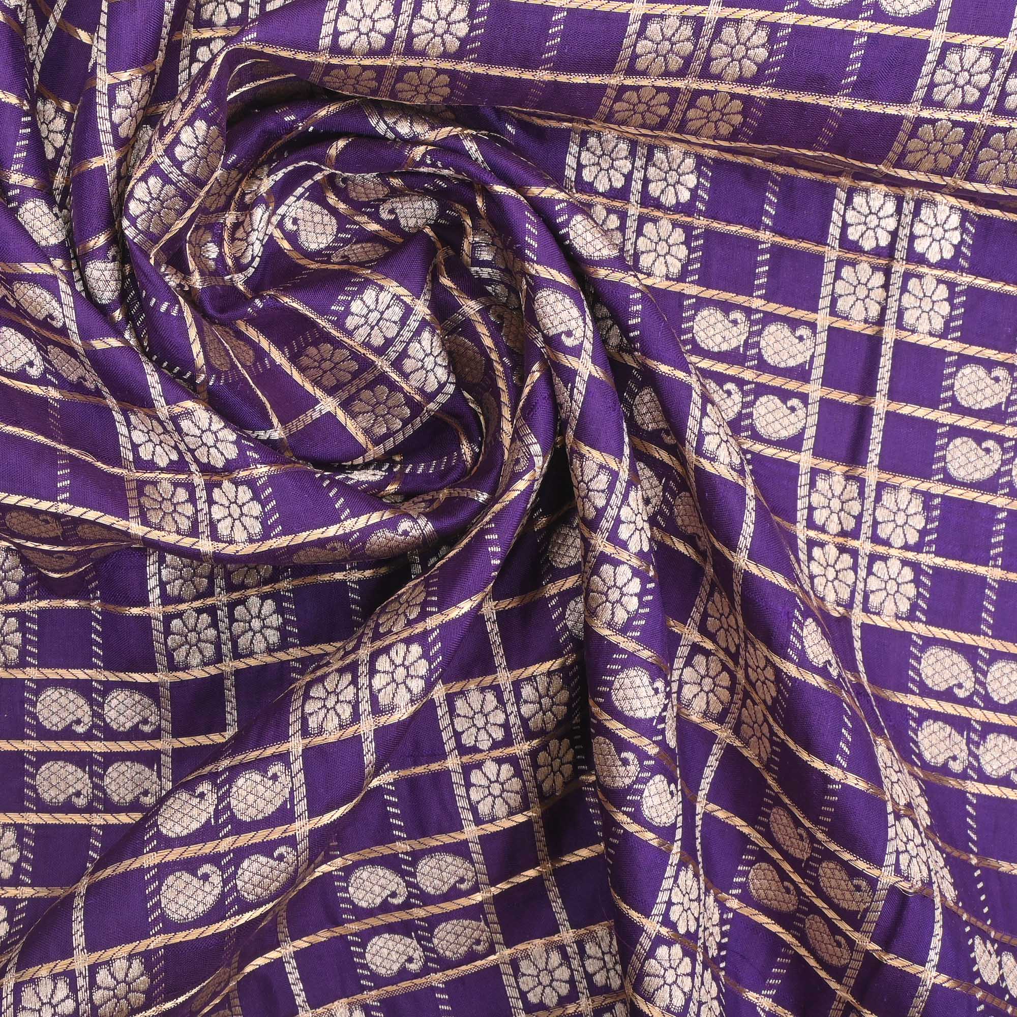 Ocean Purple Banarasi Butta Checks Fabric