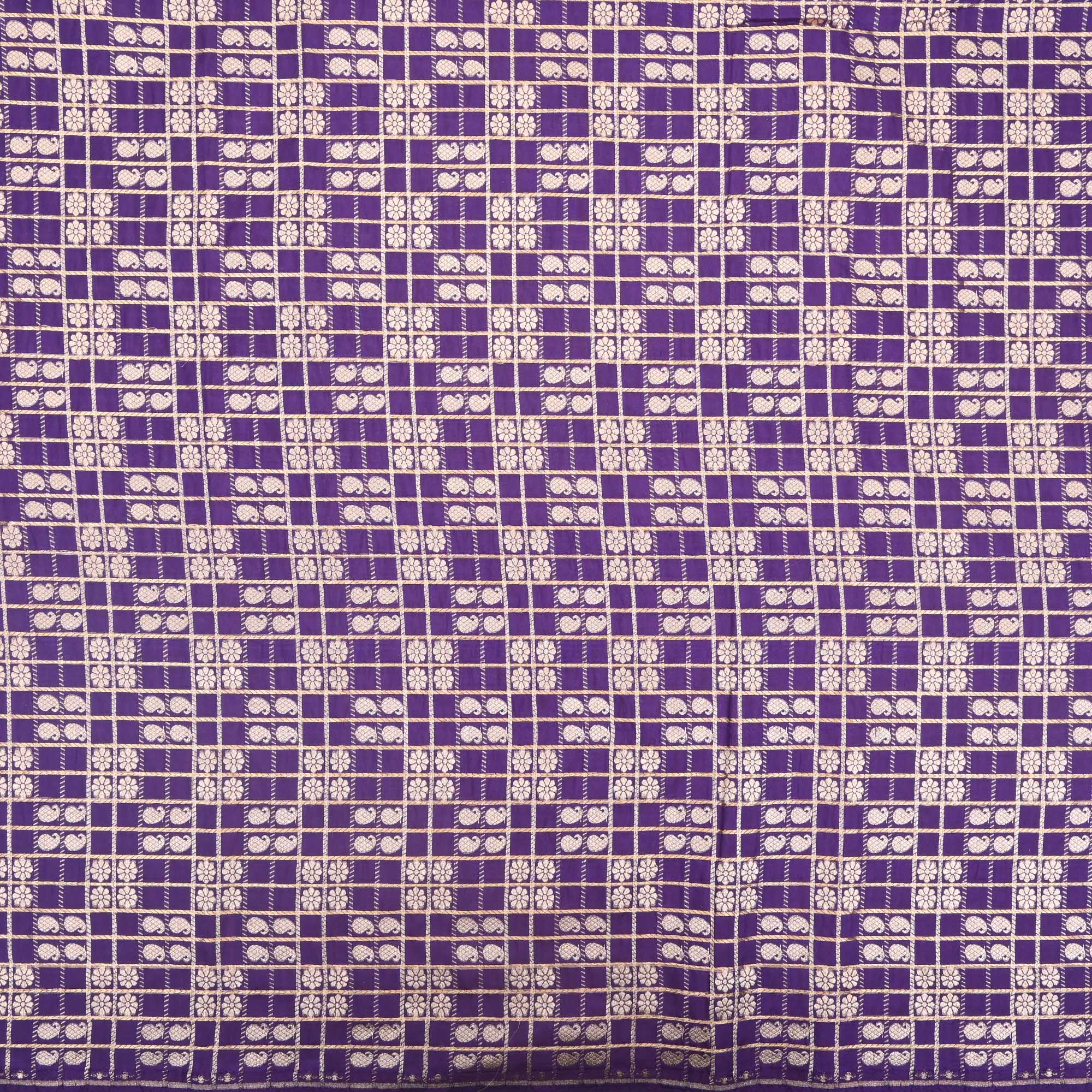 Ocean Purple Banarasi Butta Checks Fabric