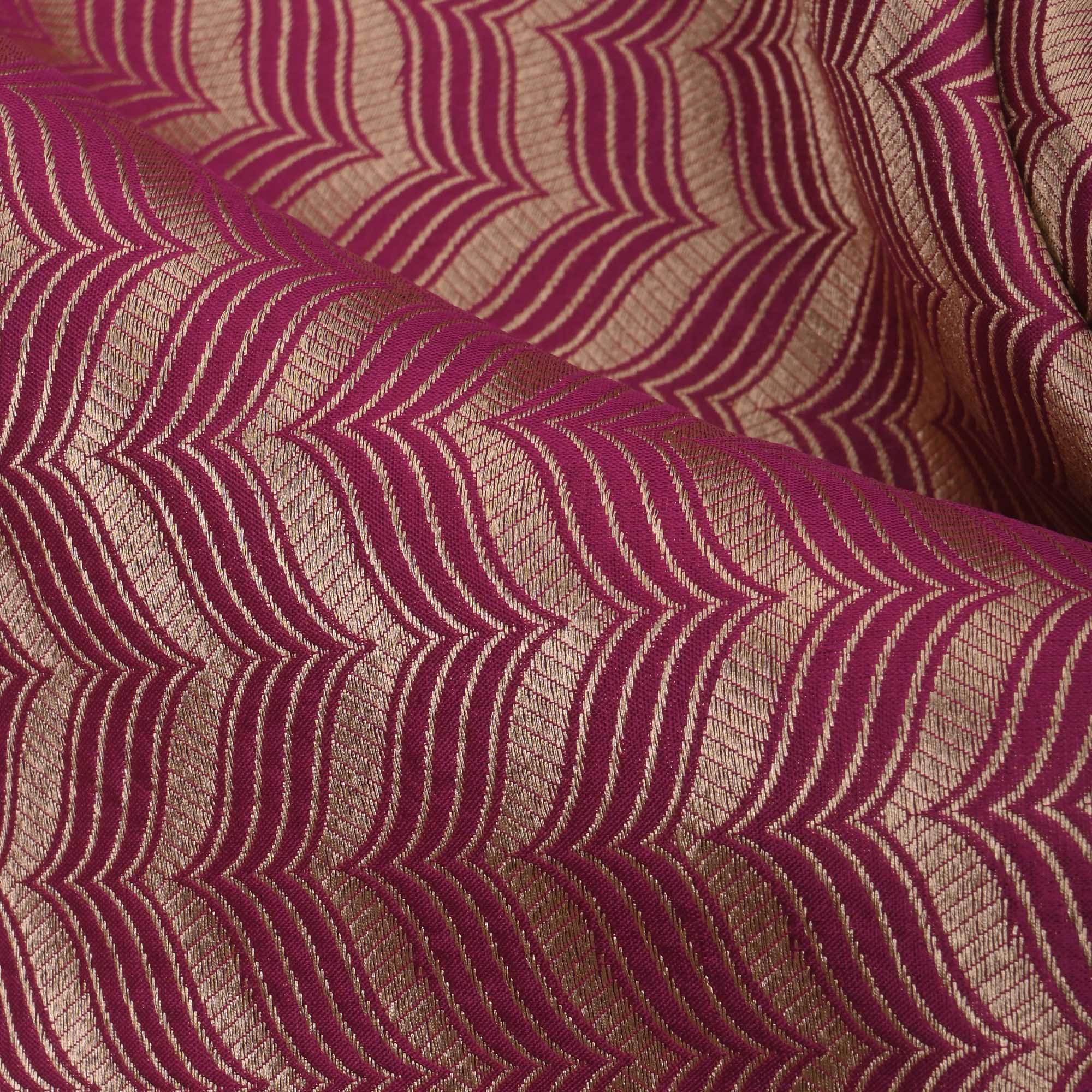 Maroon Pink Banarasi Chevron Weave Fabric