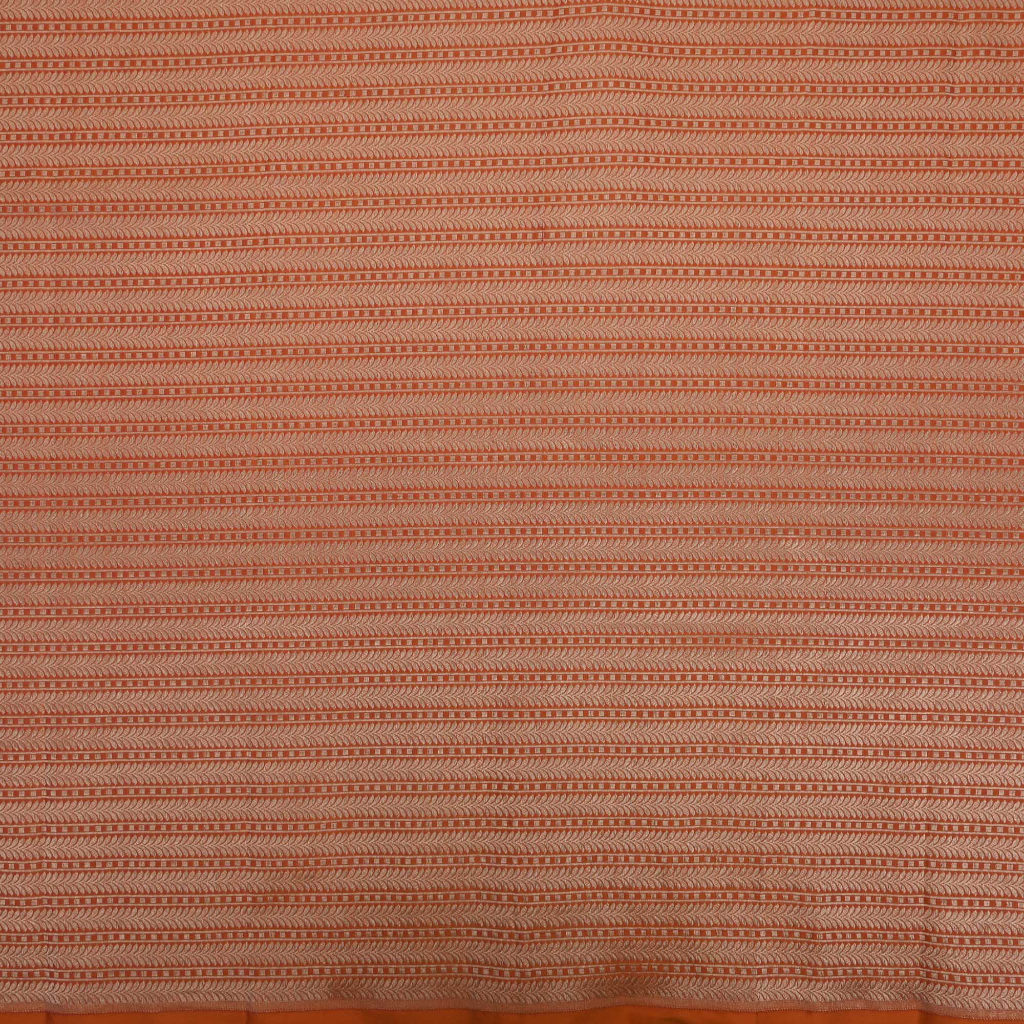 Rust Orange Banarasi Striped Weave Fabric