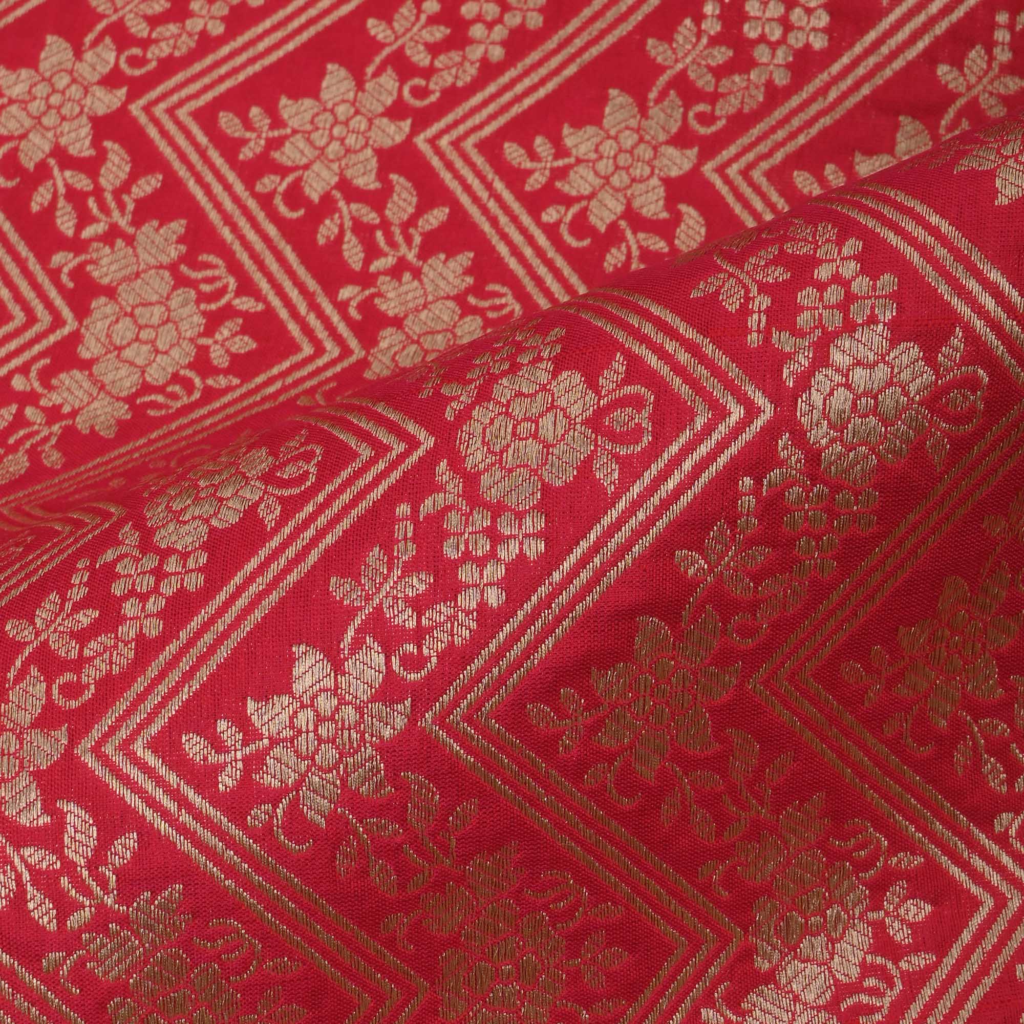 Cardinals Red Banarasi Chevron Weave Fabric