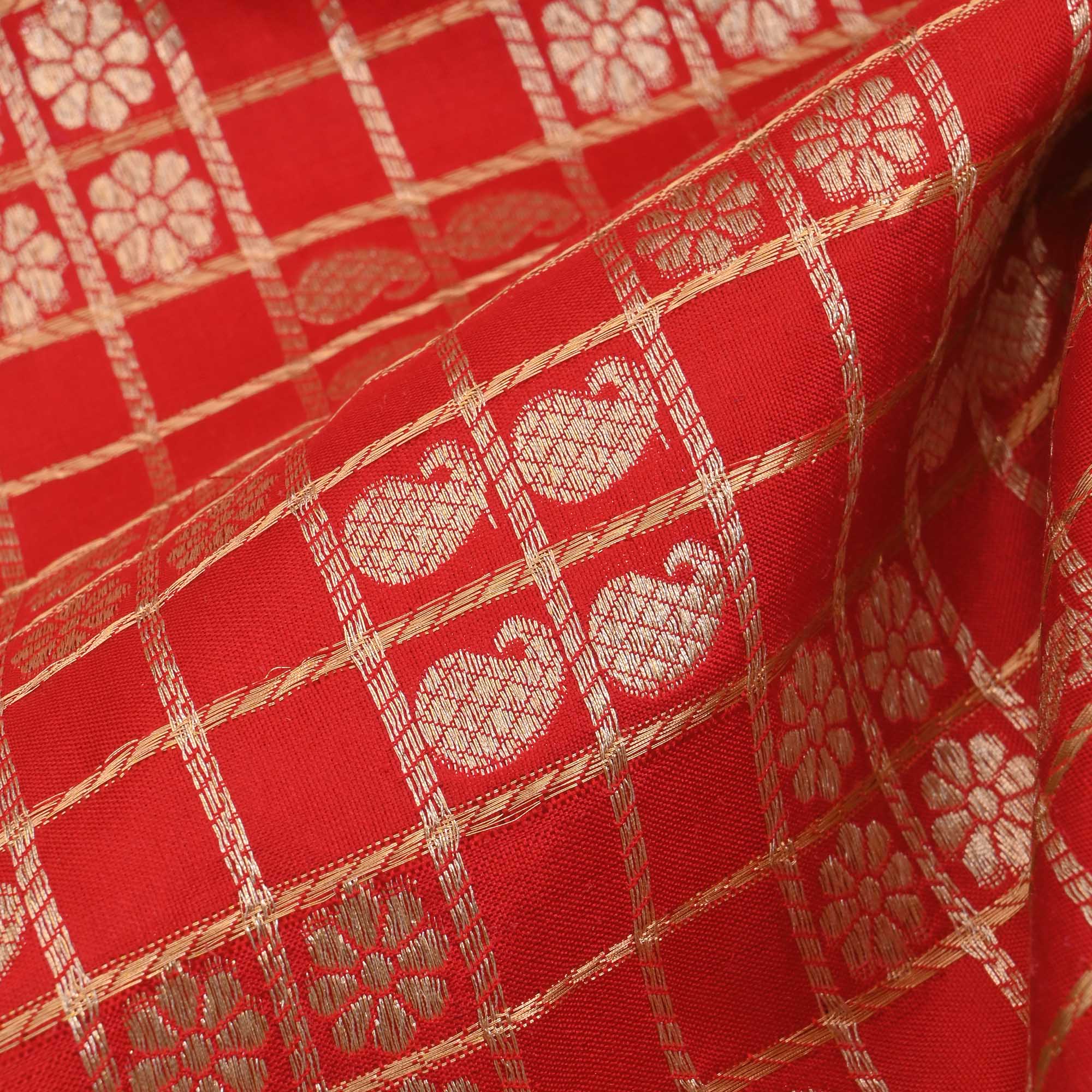 Persian Red Banarasi Butta Checks Fabric