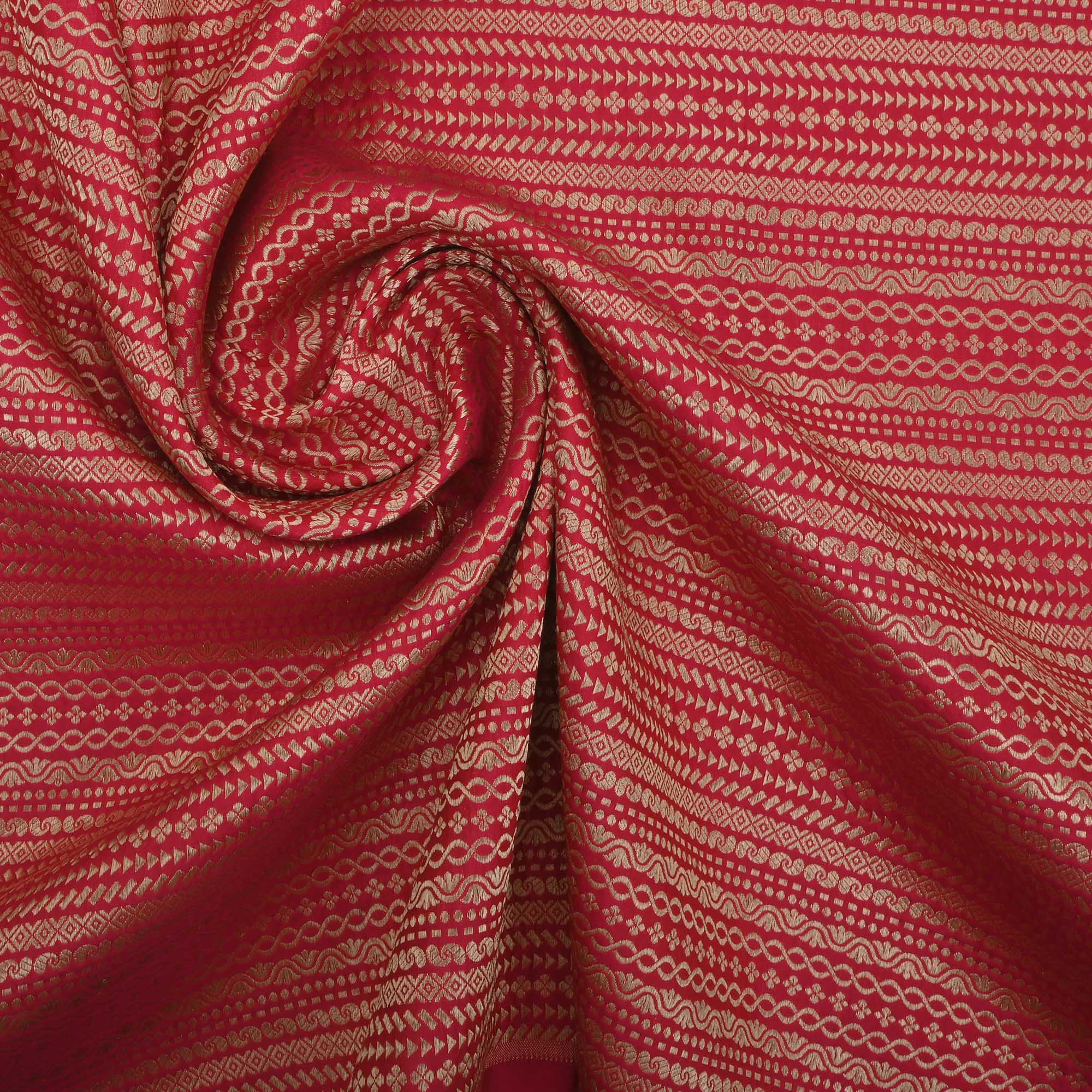 Cardinals Red Banarasi Striped Weave Fabric