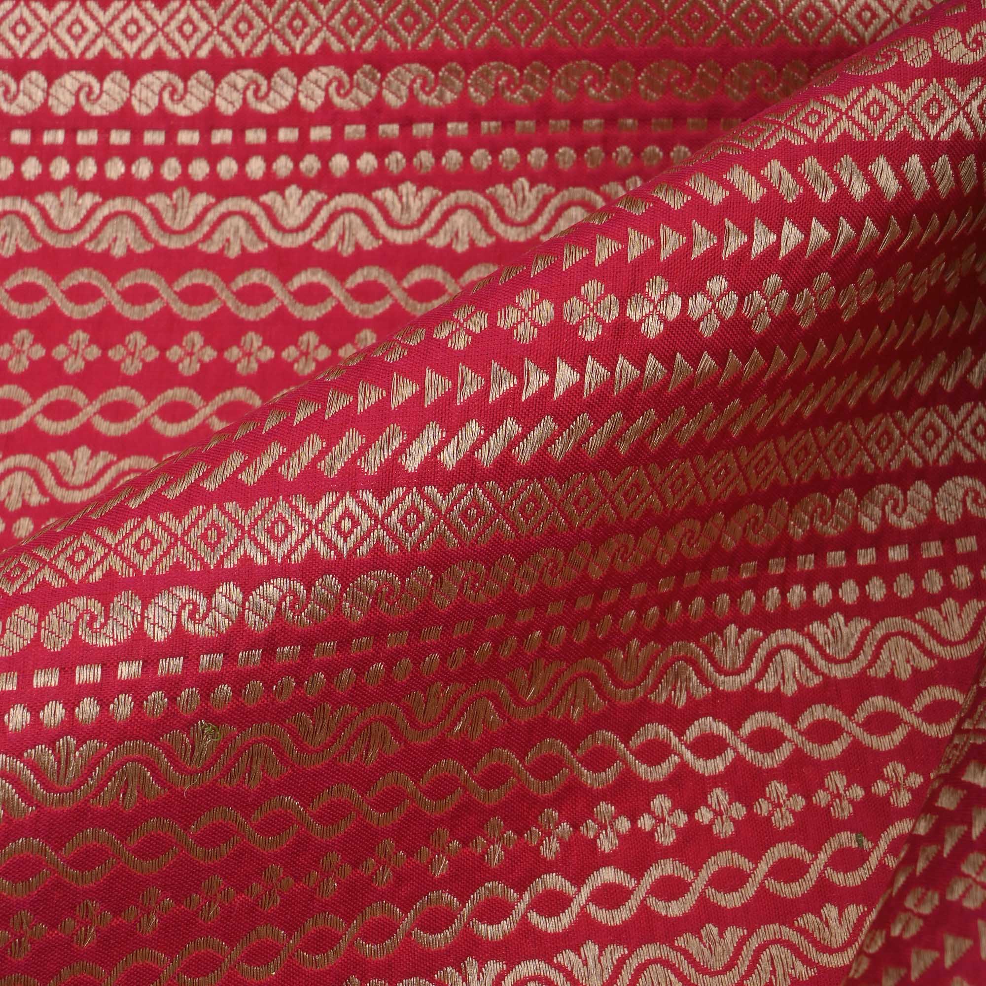 Cardinals Red Banarasi Striped Weave Fabric