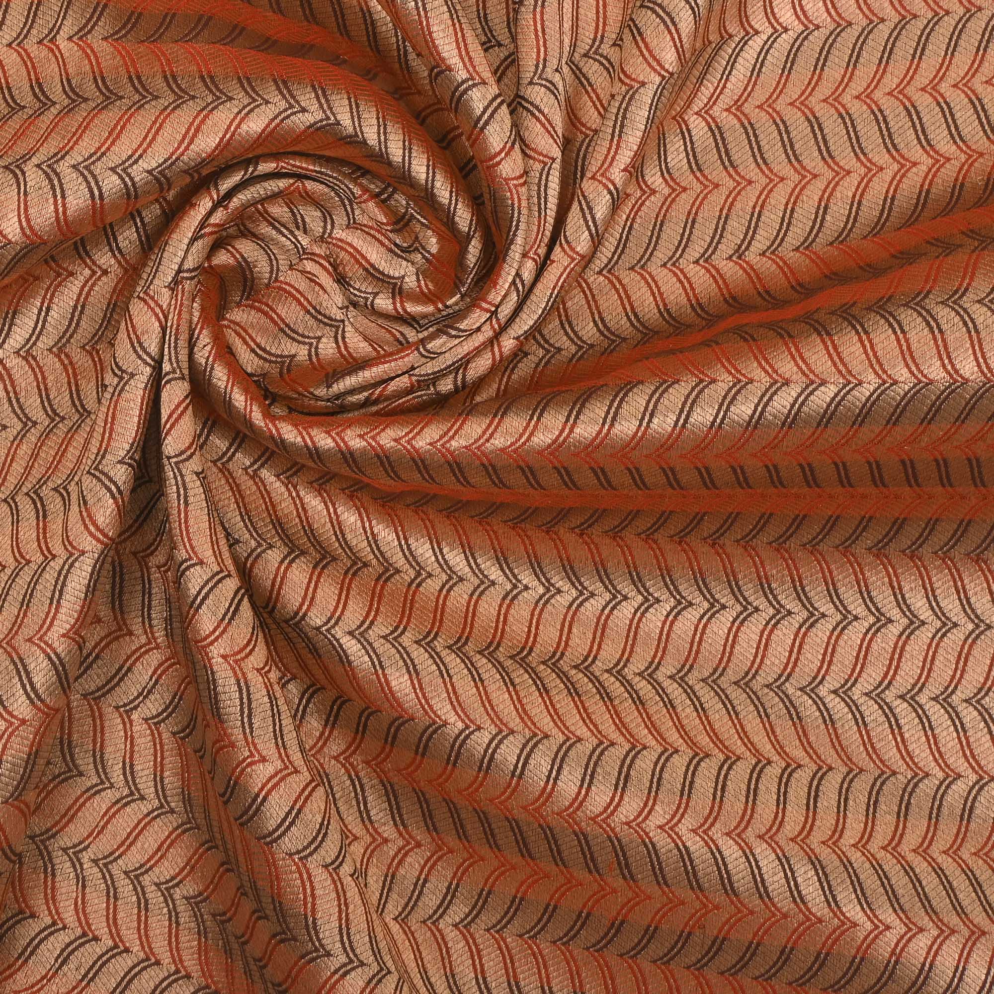 Red Brown Banarasi Chevron Weave Fabric