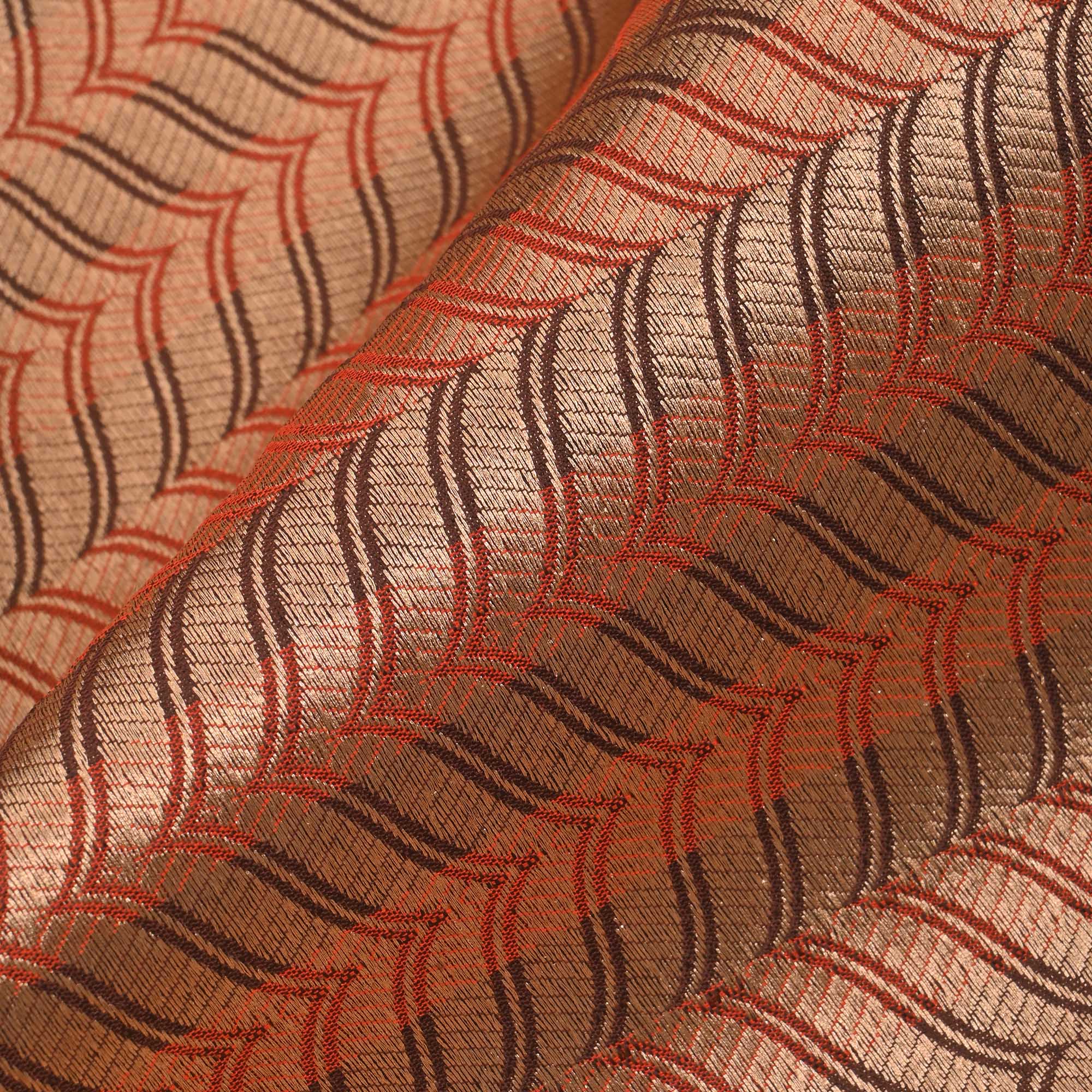 Red Brown Banarasi Chevron Weave Fabric