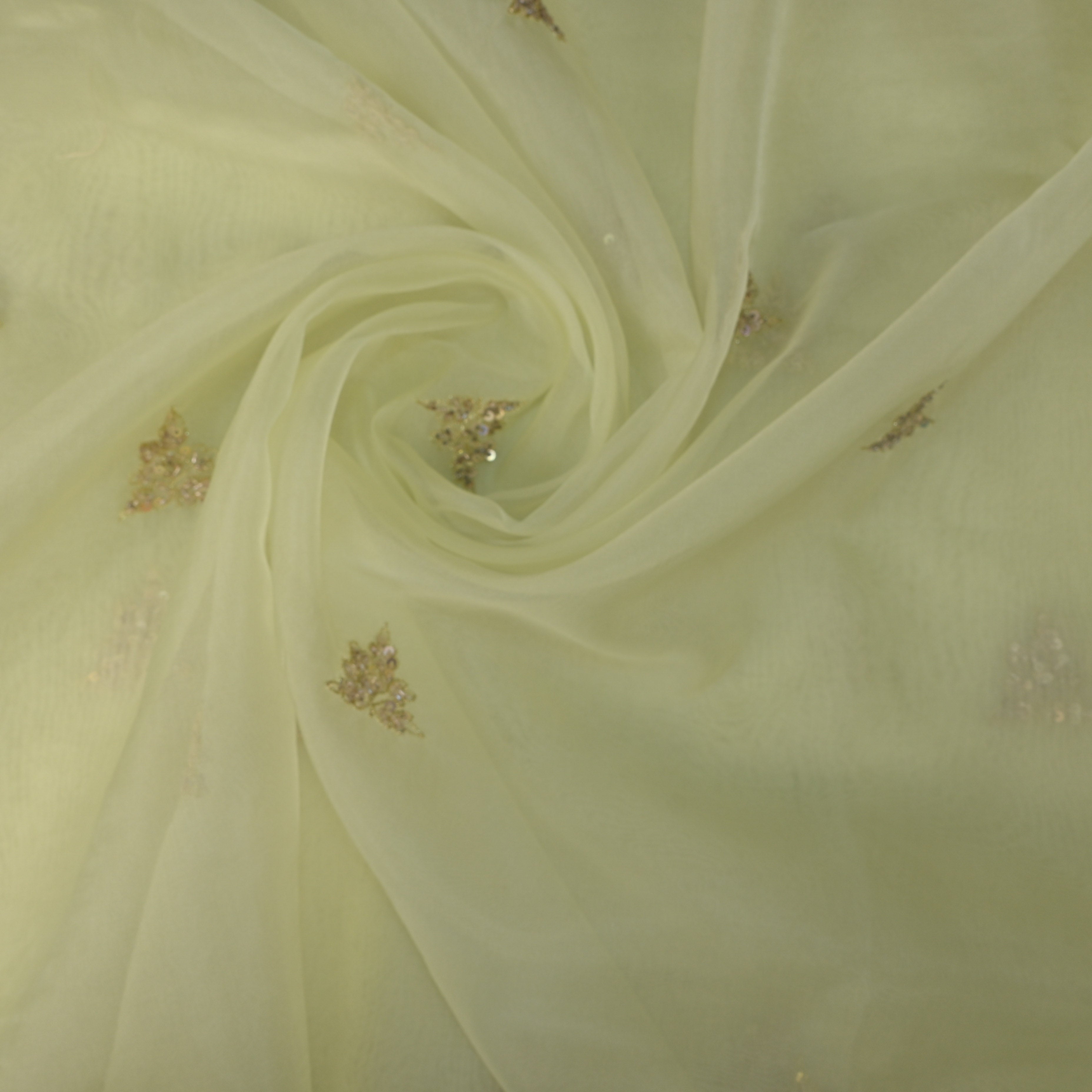 Gin Green Butti Embroidered Organza Fabric
