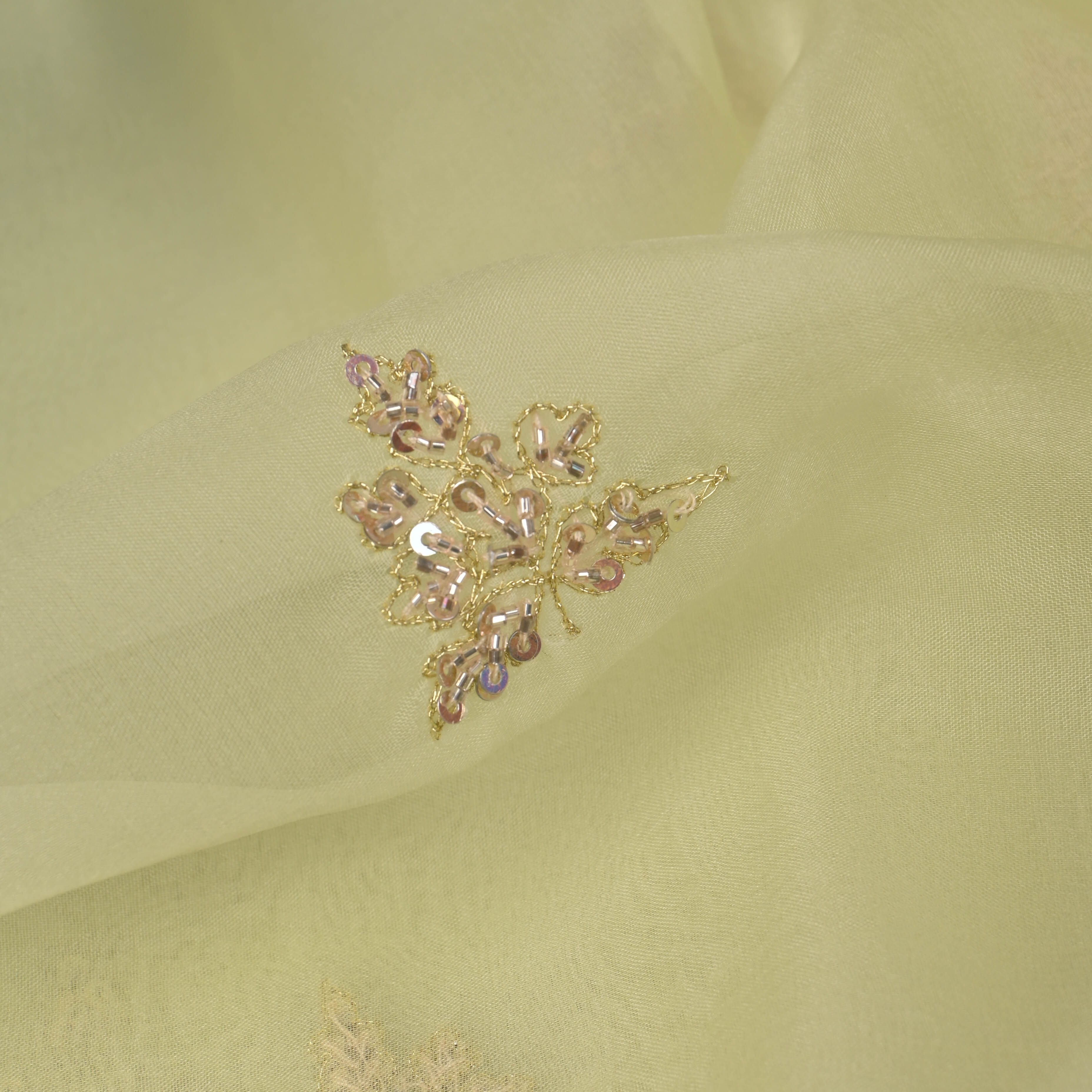 Gin Green Butti Embroidered Organza Fabric