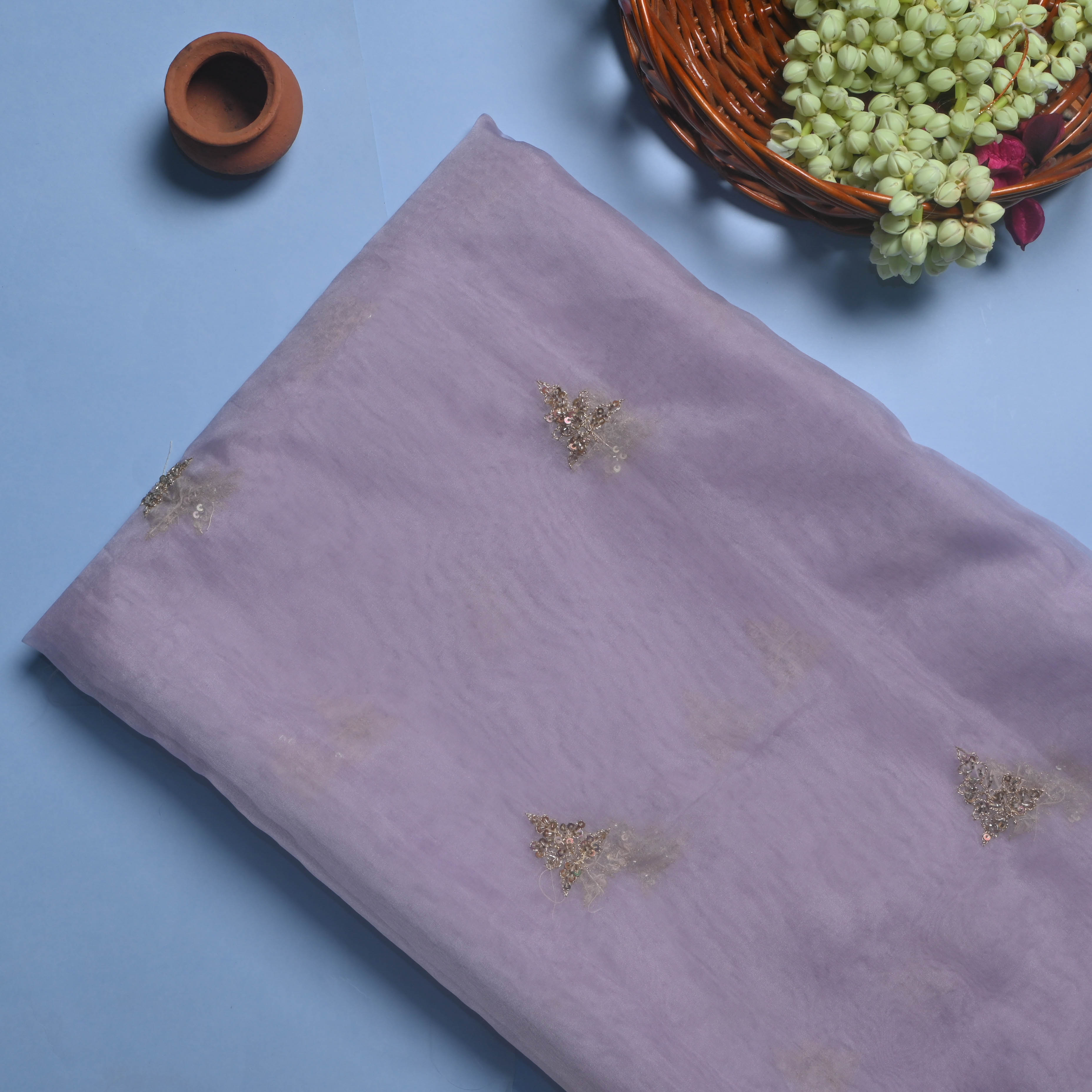 Fantasia Purple Butti Embroidered Organza Fabric