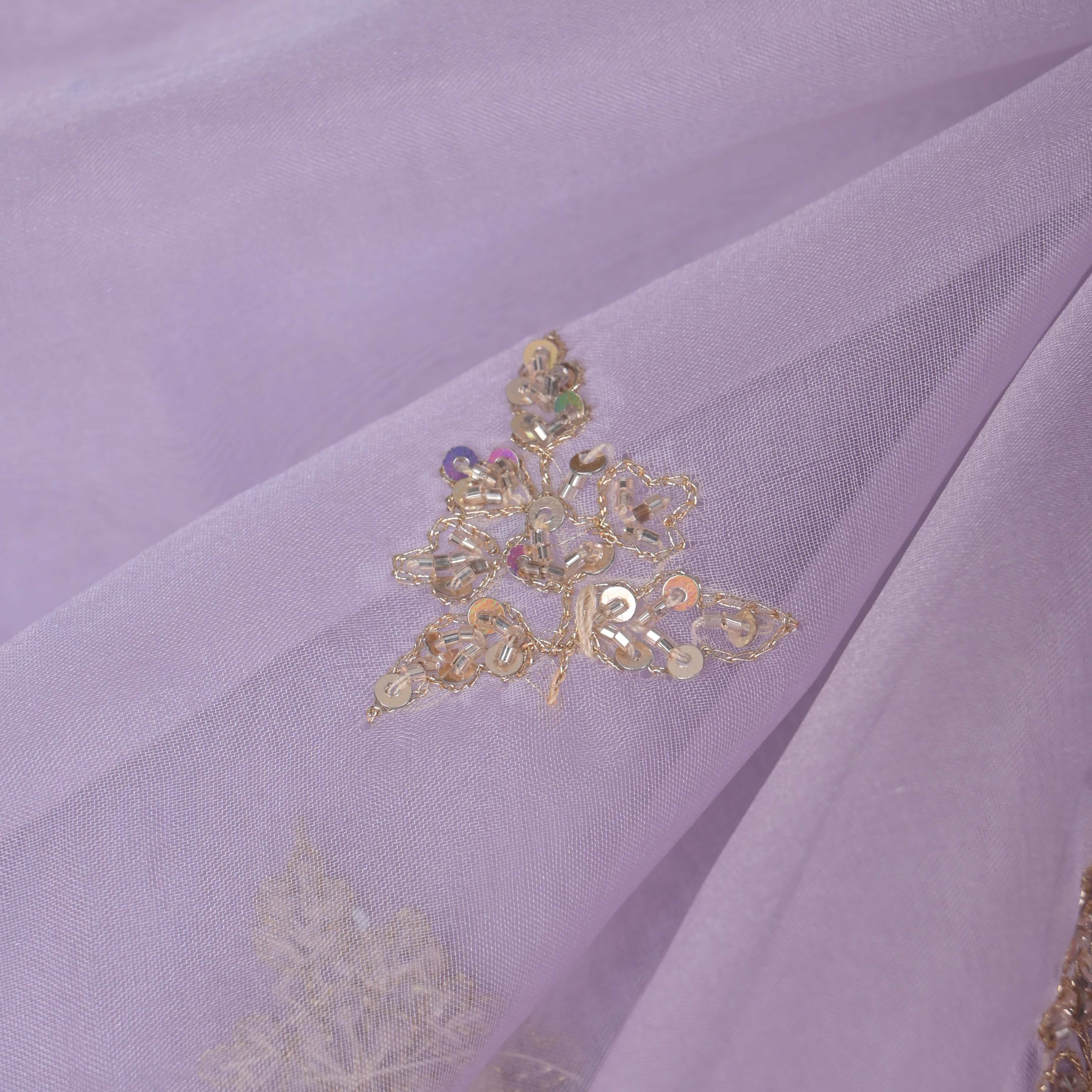 Fantasia Purple Butti Embroidered Organza Fabric