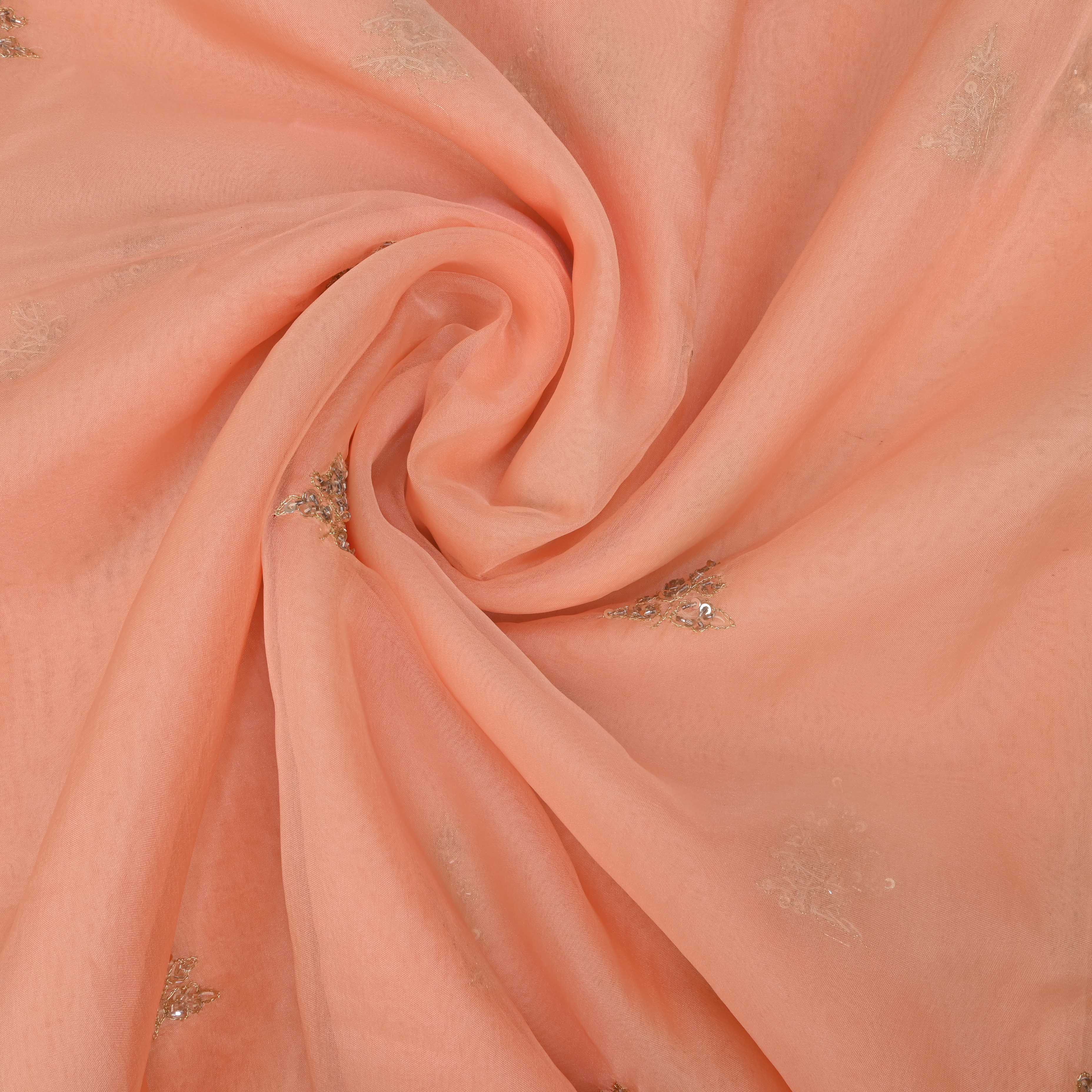 Peach Pink Buttis Organza Embroidery Fabric