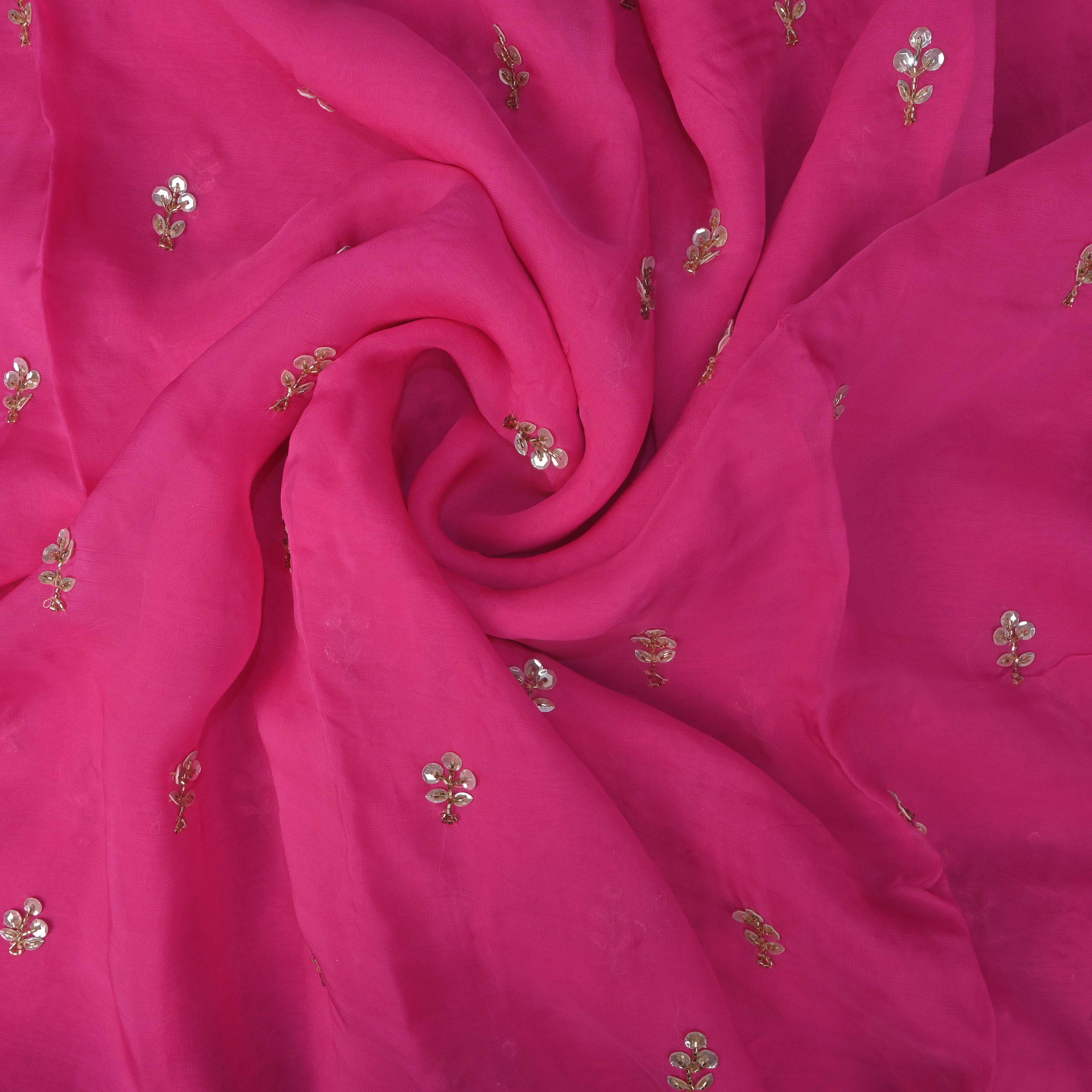 Bright Pink Buttis Organza Embroidery Fabric