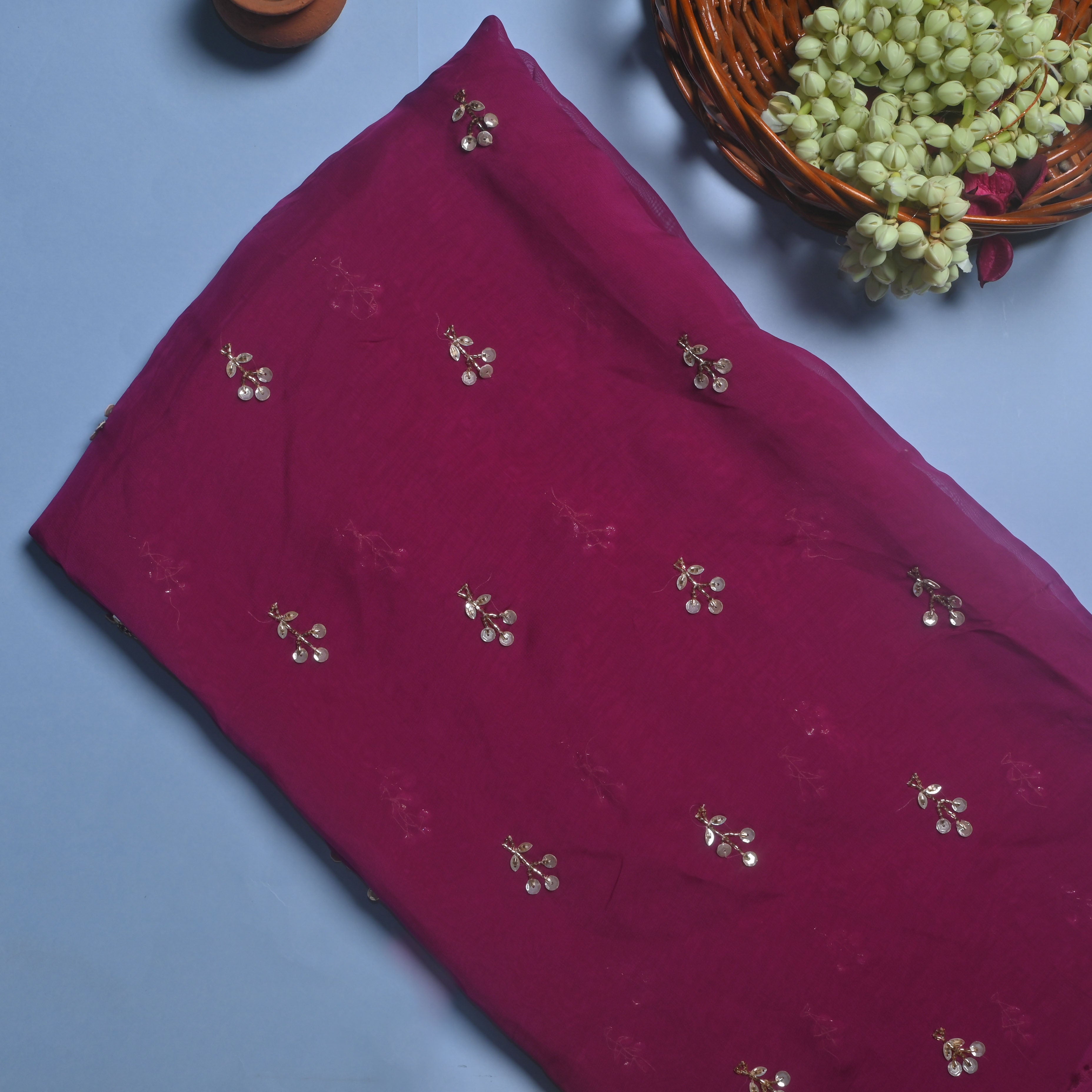 Cardinal Purple Buttis Organza Embroidery Fabric