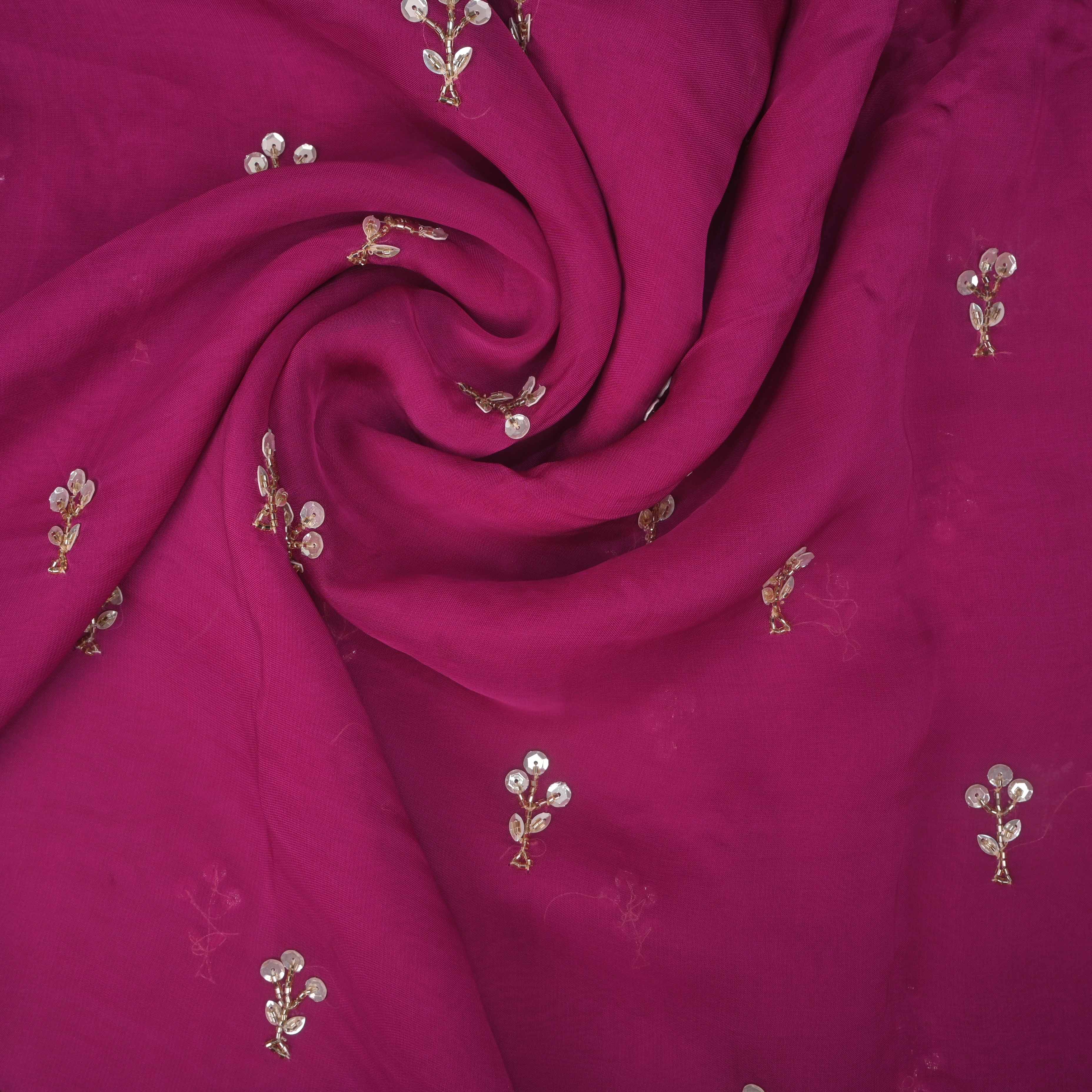 Cardinal Purple Buttis Organza Embroidery Fabric