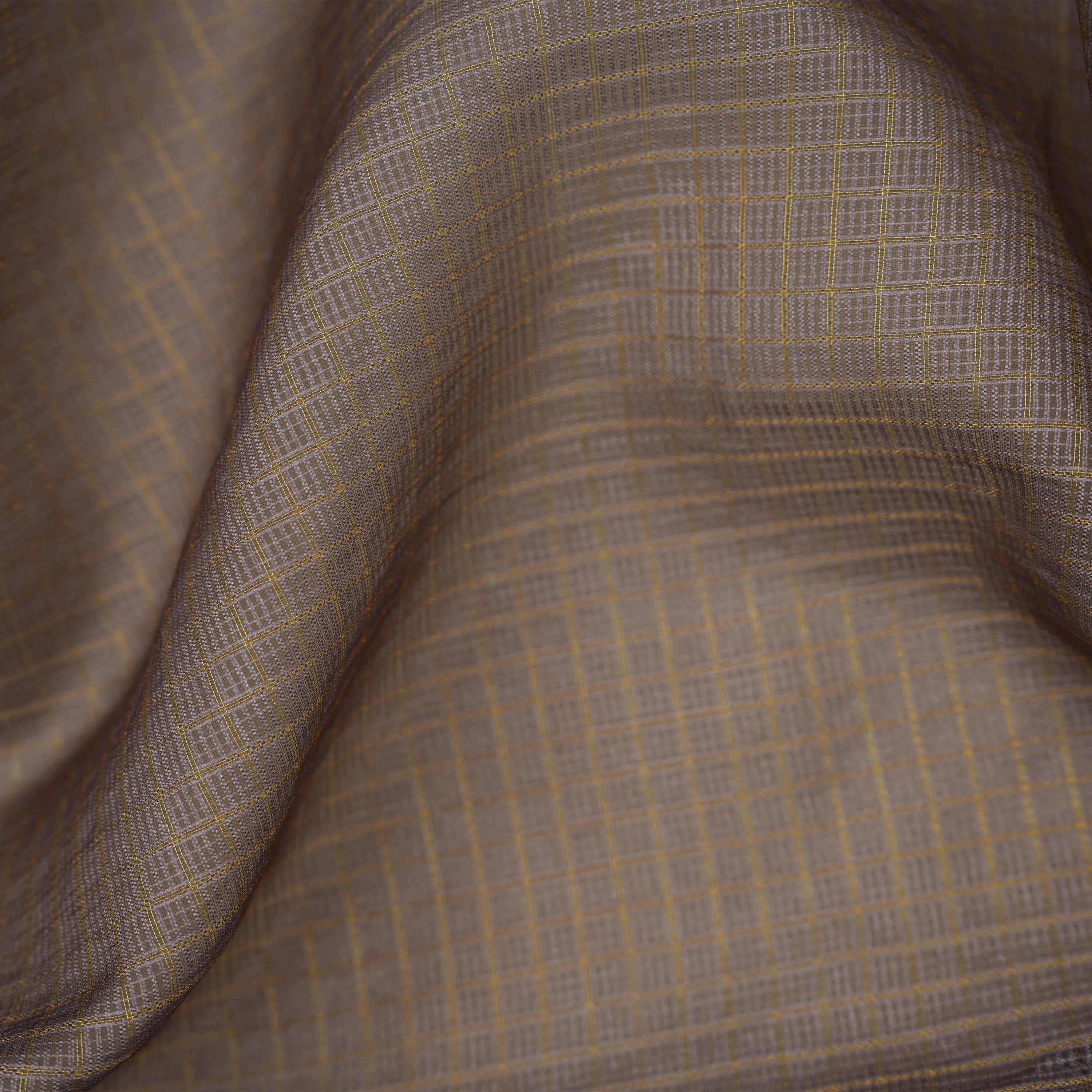 Sand Stone Brown Checks And Floral Contrast Border Kota Fabric