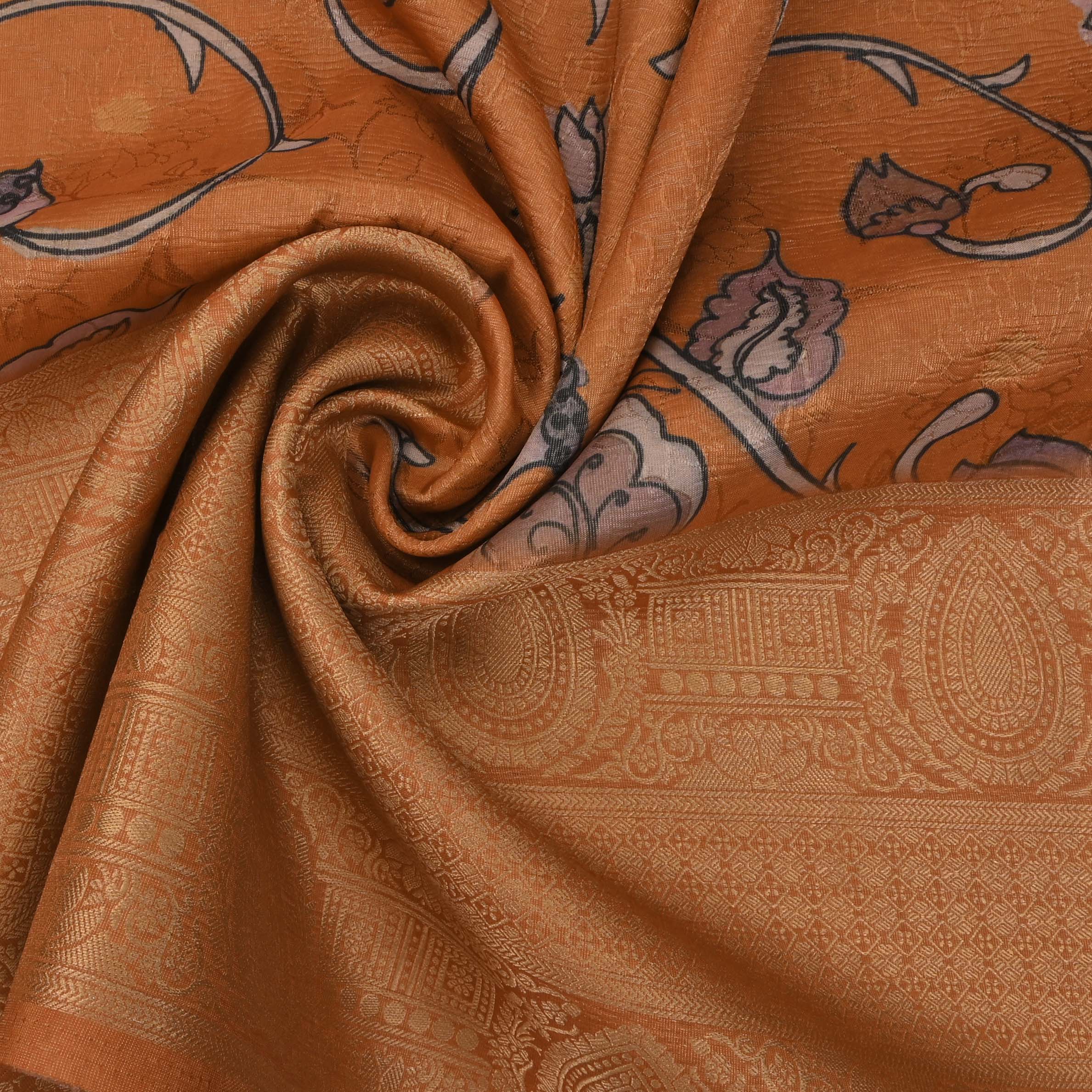 Peru Gold Printed Floral Tissue Fabric