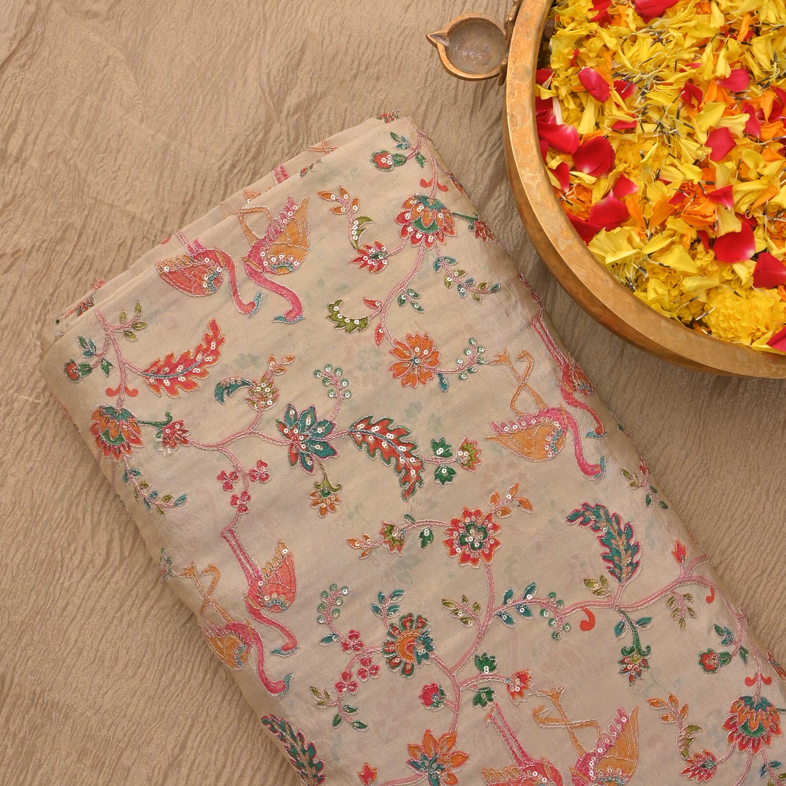 Almond Brown Tissue Embroidery Fabric