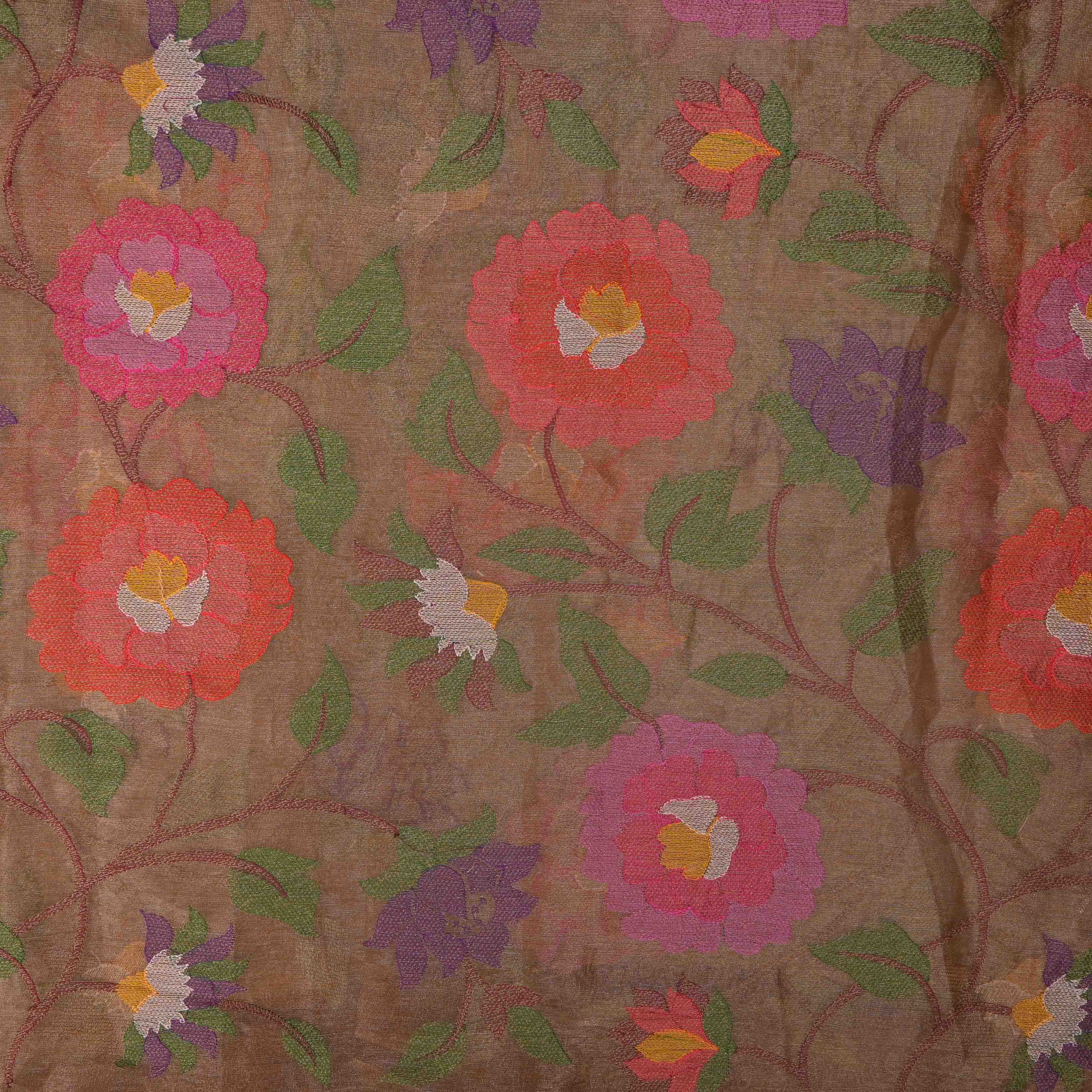 Dull Gold Tissue Fabric With Jaal Embroidery