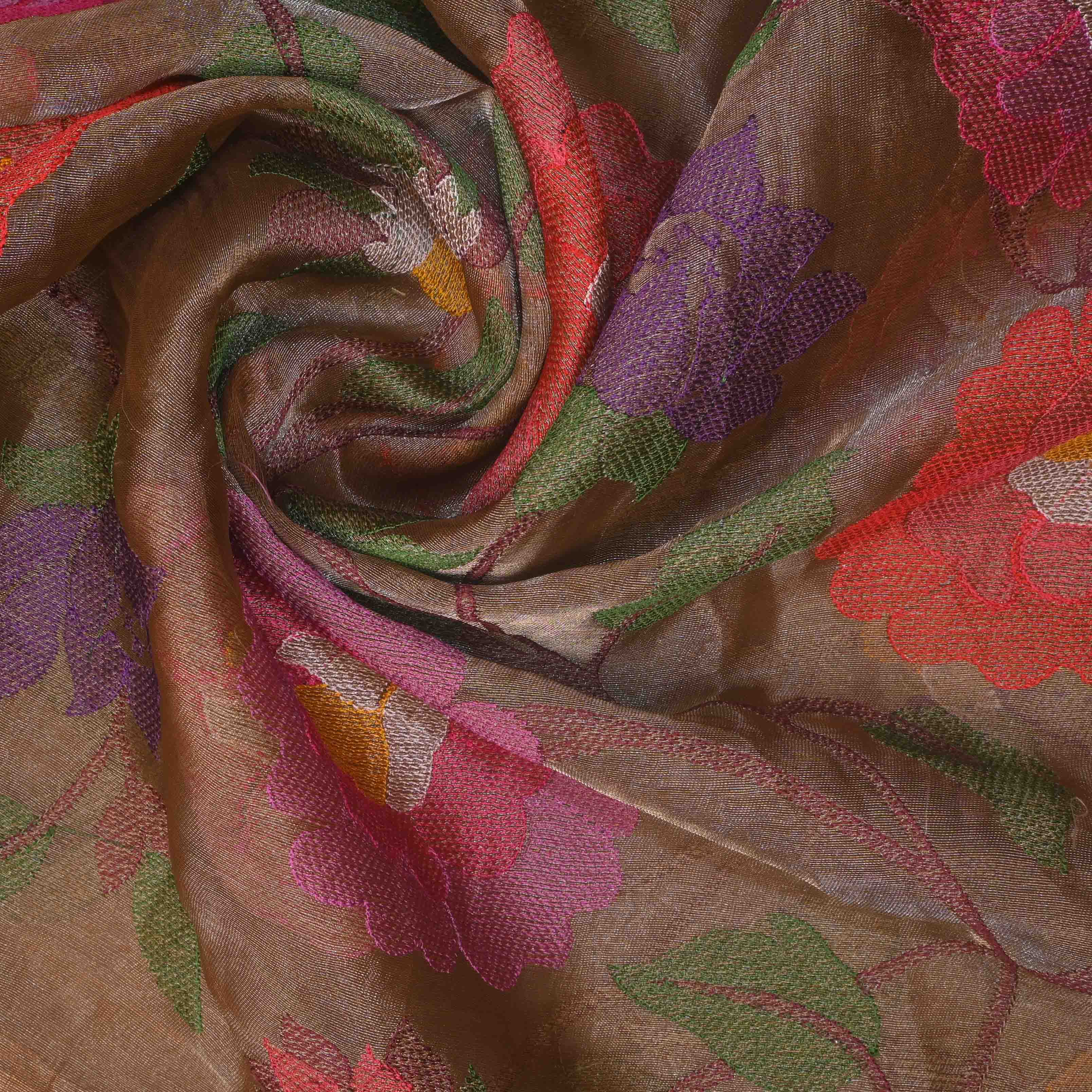 Dull Gold Tissue Fabric With Jaal Embroidery