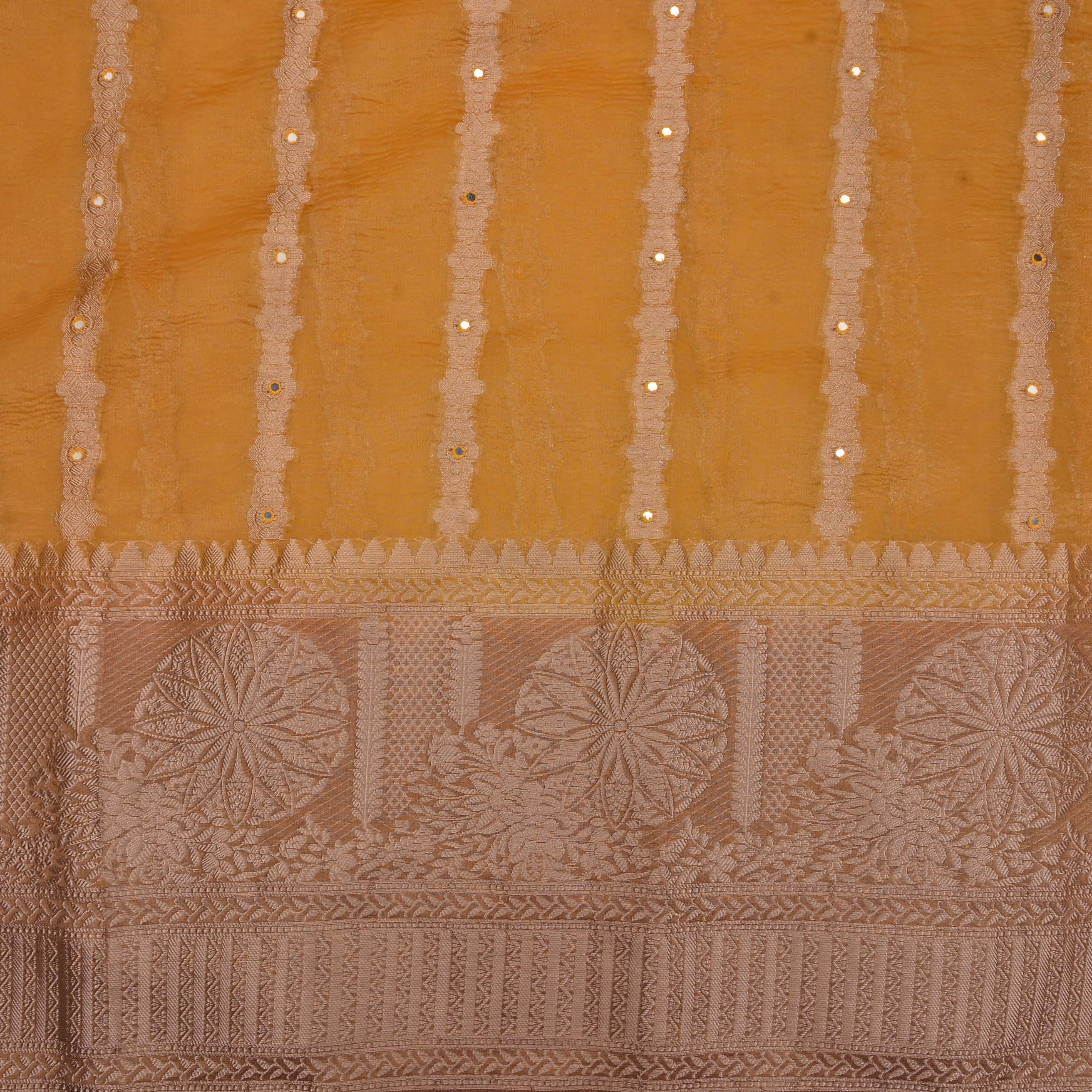 Saffron Yellow Kanjivaram Tissue Stripes Fabric
