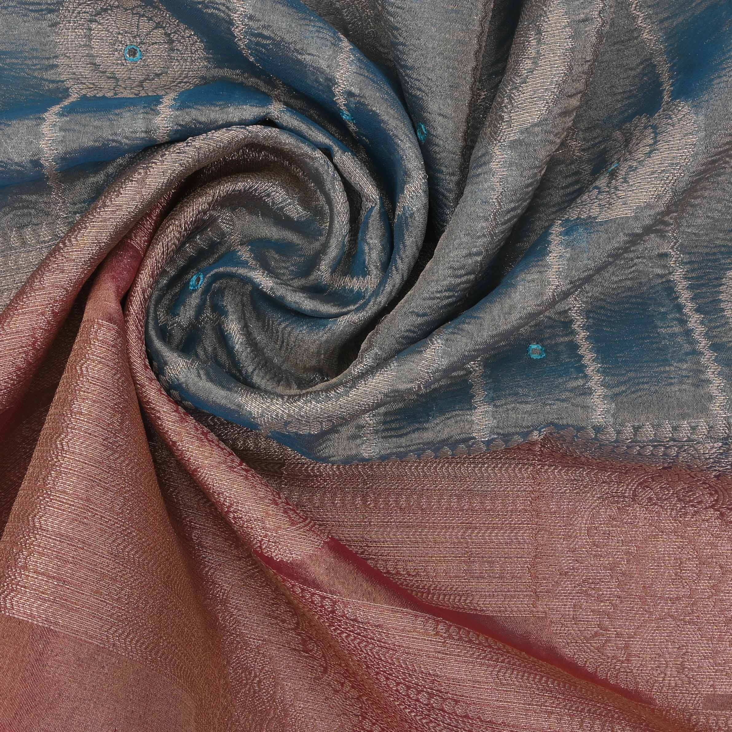 Aluminum Blue Kanjivaram Tissue Butta Fabric