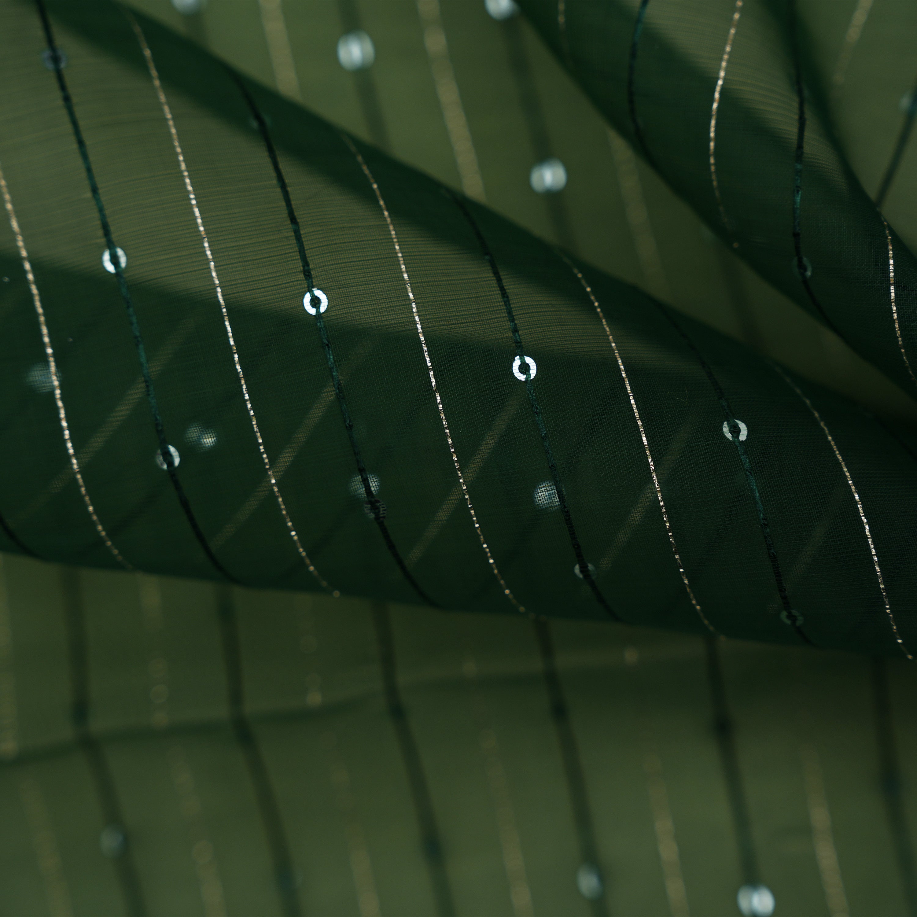 Myrtle Green Sequins Embroidered Organza Fabric